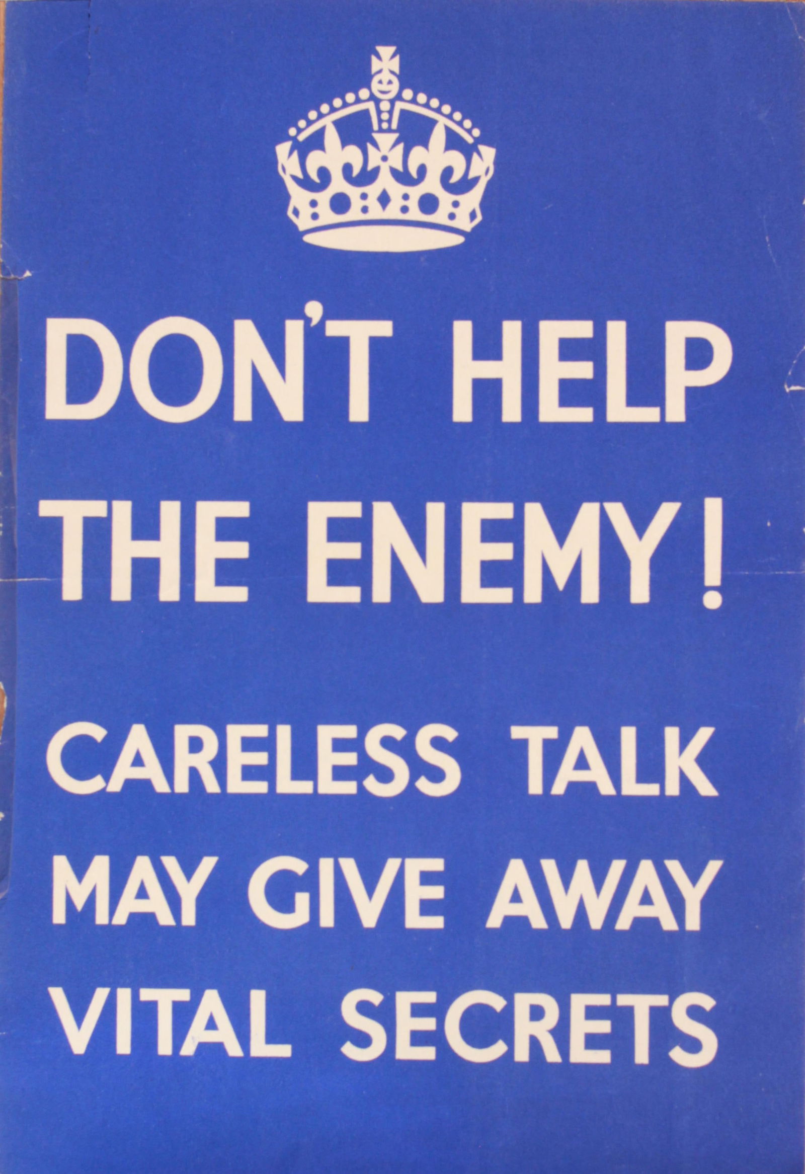 Don't Help the Enemy ! Careless Talk Cost Lives, original WW2 blue and white lettering poster (1 of 1)