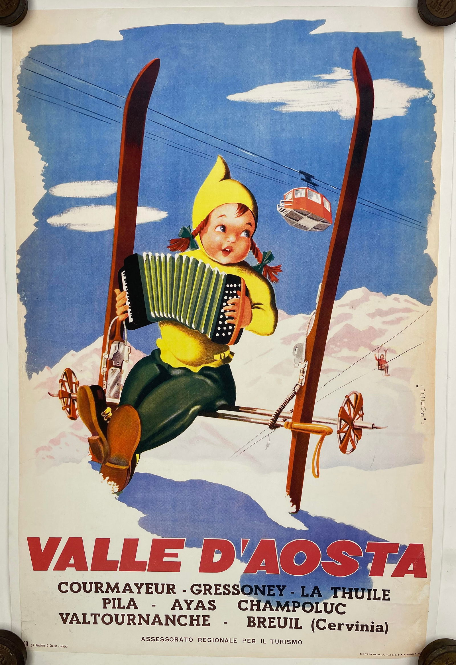 Fillippo Romoli (1901-1969)Valle D'Aosta, original poster printed by Barabino & Graeve 1954 - 100 x (1 of 1)