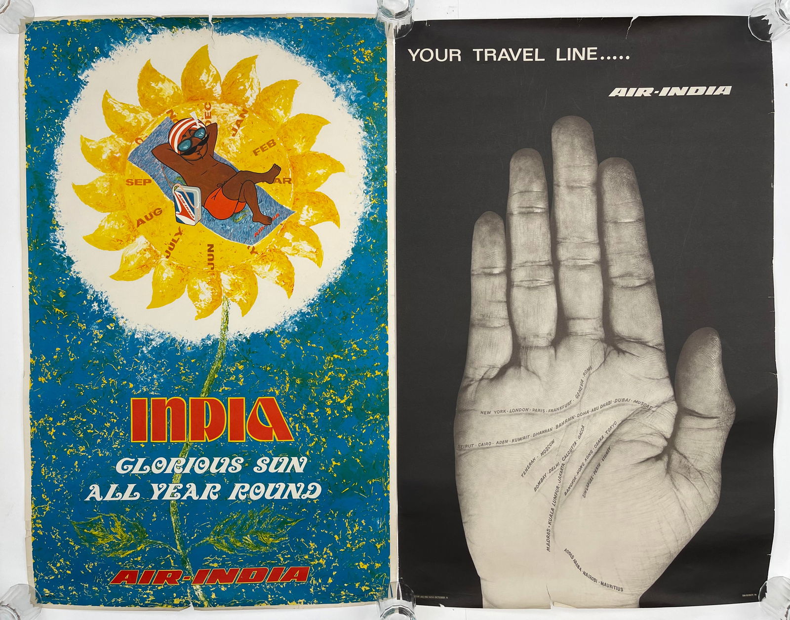 Anon India Glorious Sun, original poster printed in Madras 1975 - 100 X 64cm; and Air-India Your (1 of 1)