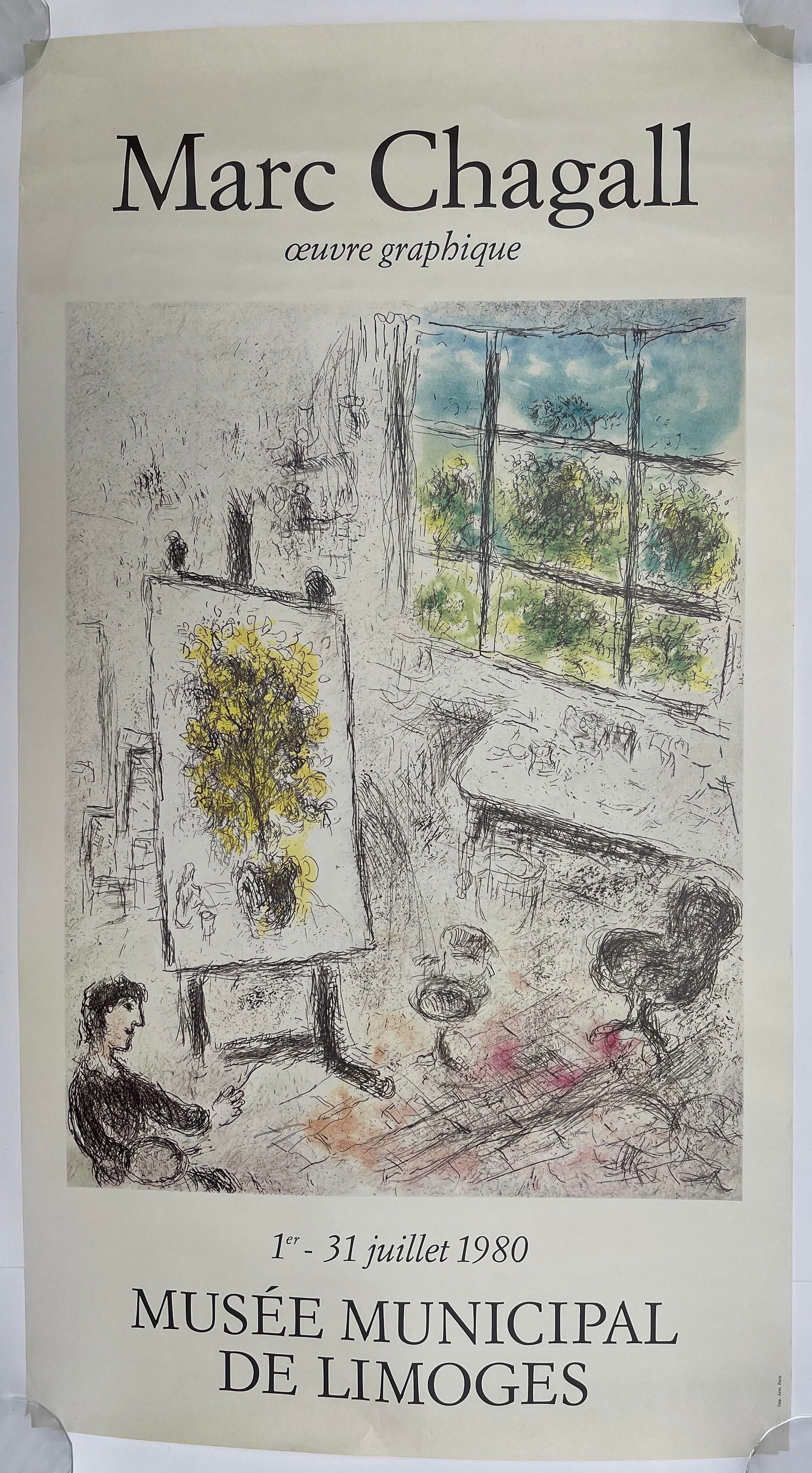 Marc Chagall, Musee Munipal de Limoges Exhibition poster Juillet, printed by Arte 75 x 41 cm1980 - (1 of 1)