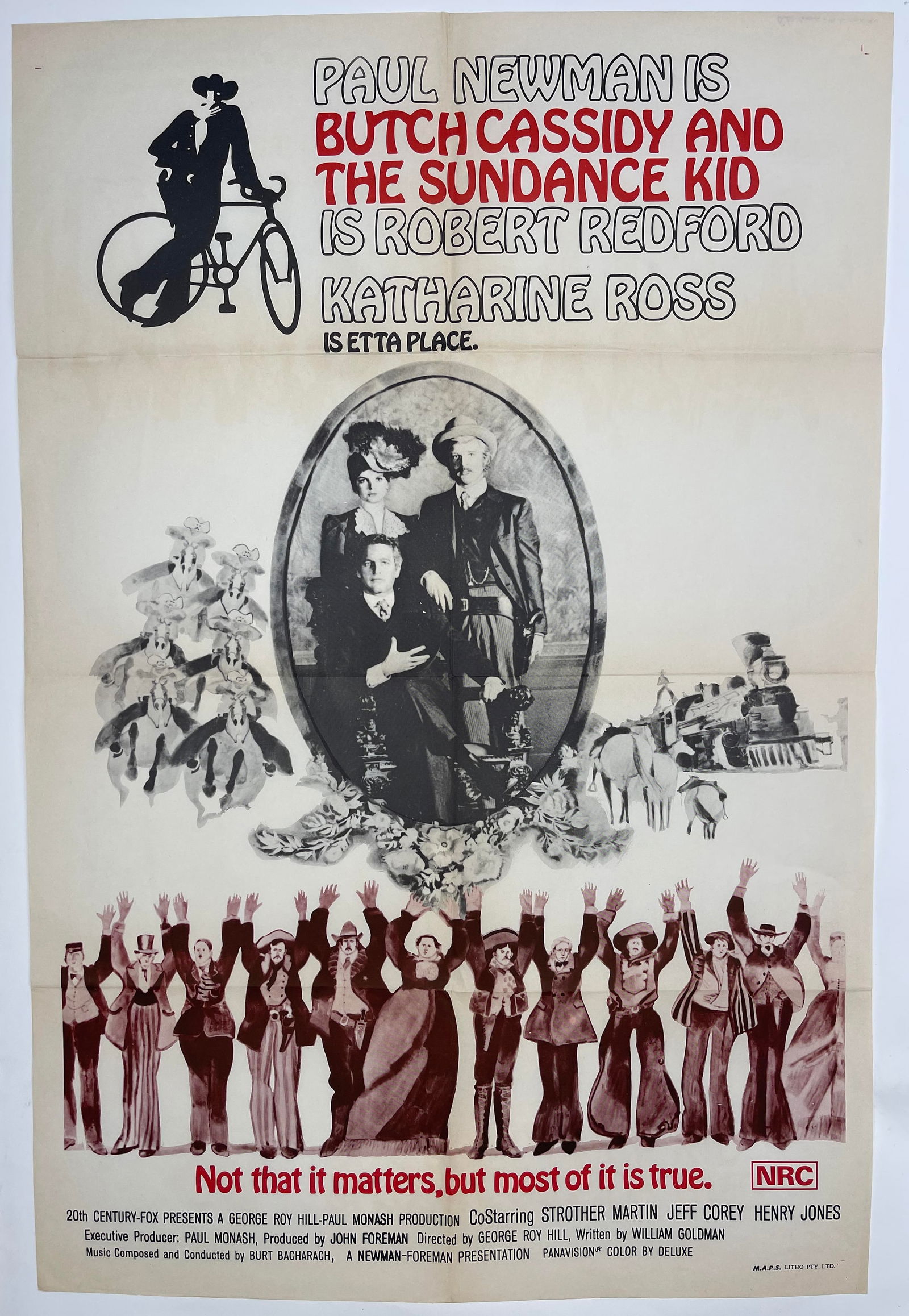 Butch Cassidy and the Sundance Kid Paul Newman, original movie poster printed in Australia  by MAPS (1 of 1)