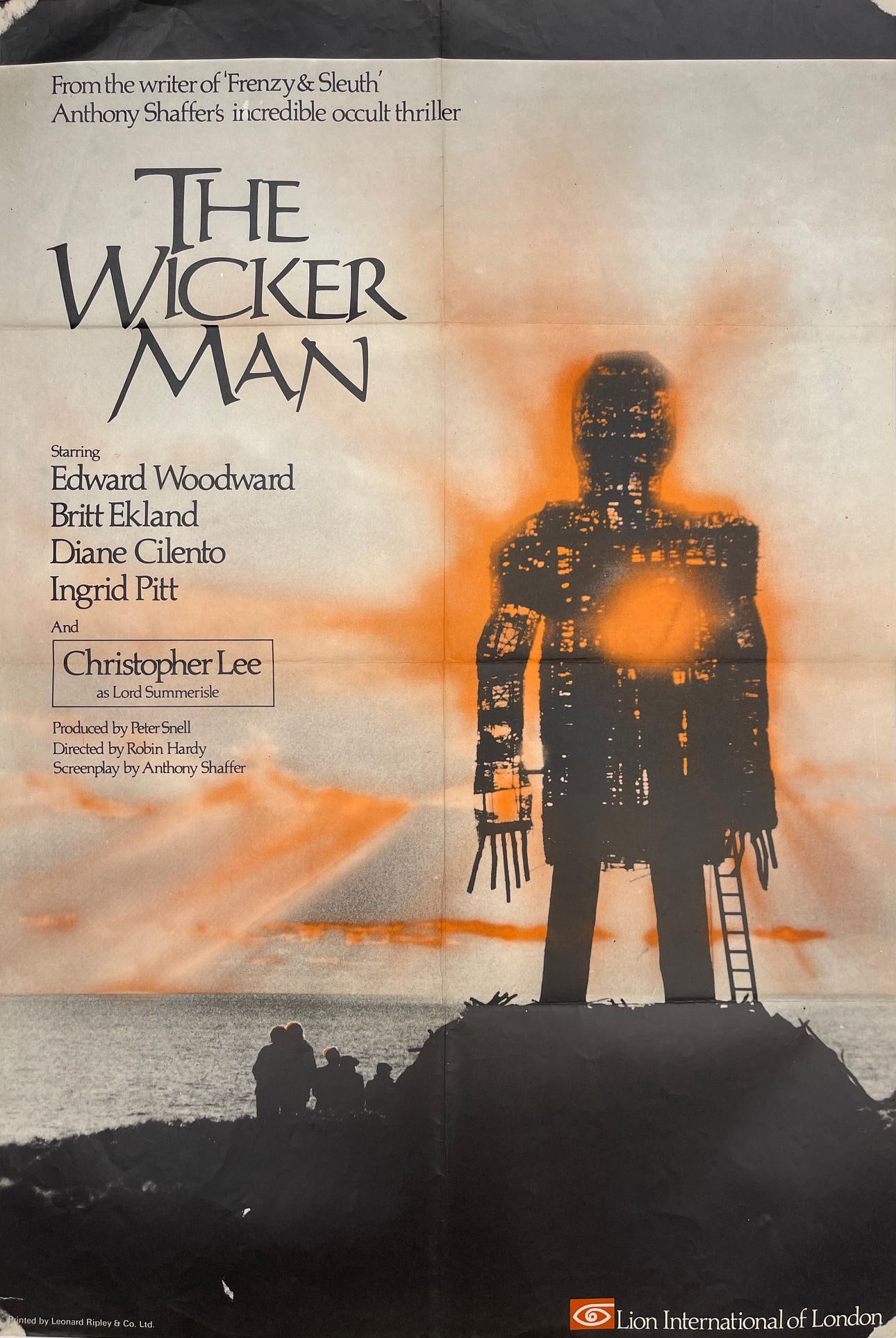 The Wicker Man Edward Woodward, original poster printed by Ripley 1973 - 104 x 68 cm: The Wicker Man Edward Woodward, original poster printed by Ripley 1973 - 104 x 68 cm