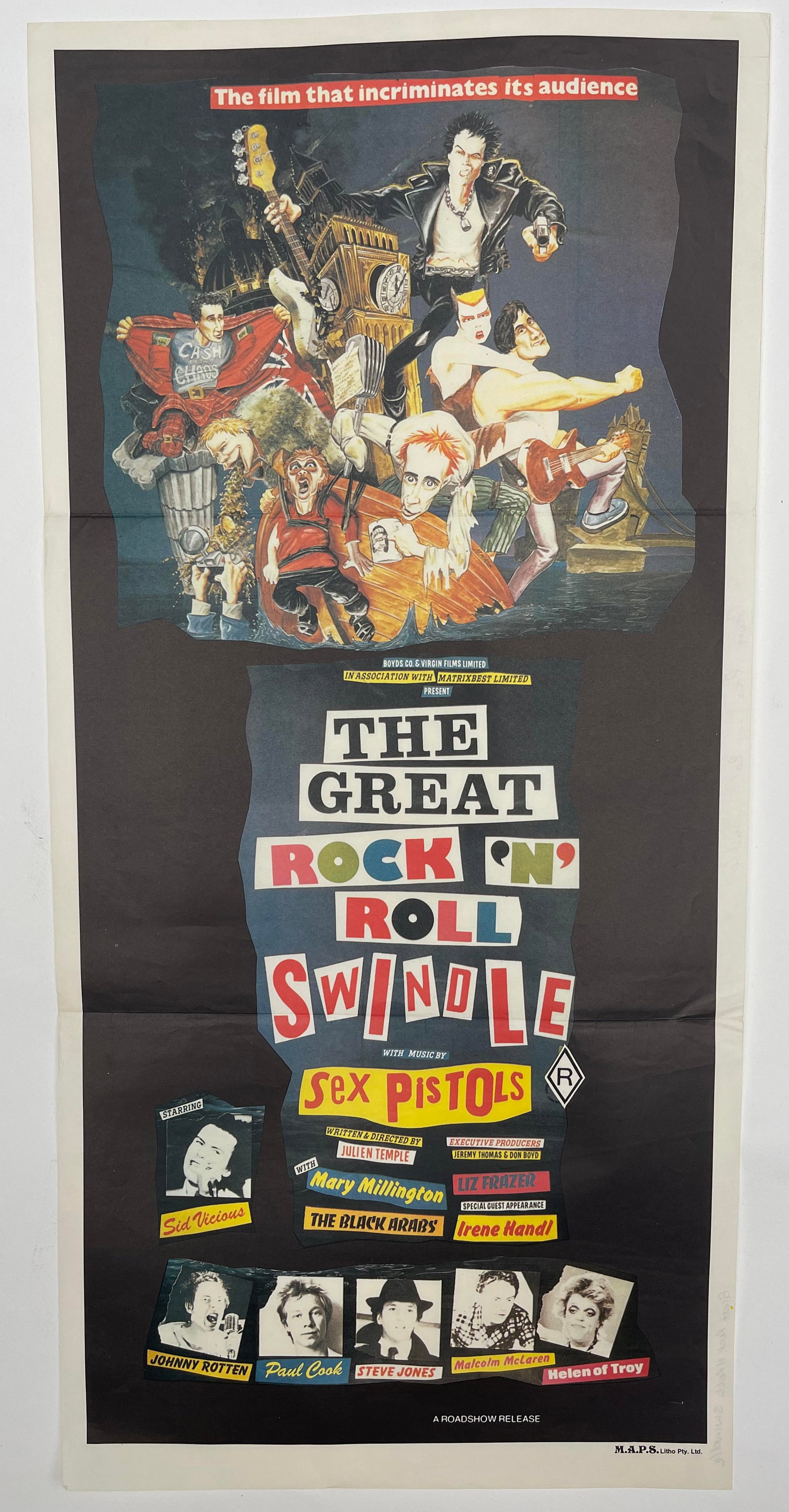 The Great Rock 'N' Roll Swindle original Sex Pistols film poster, printed by MAPS 1980 - 71 x 34 cm: The Great Rock 'N' Roll Swindle original Sex Pistols film poster, printed by MAPS 1980 - 71 x 34 cm