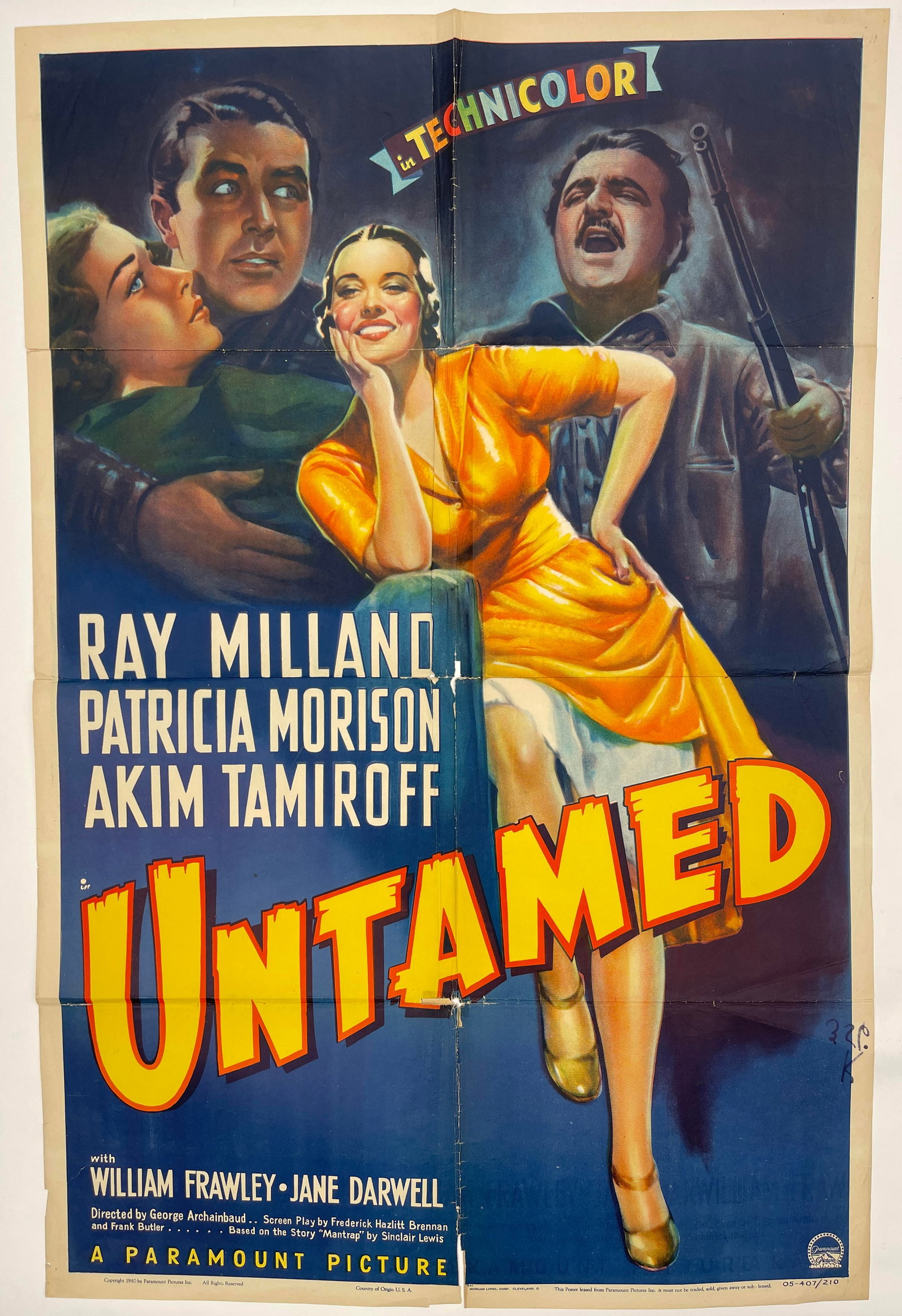 Untamed Ray Milland, original movie poster printed in the USA 1940 - 104 x 69 cm: Untamed Ray Milland, original movie poster printed in the USA 1940 - 104 x 69 cm