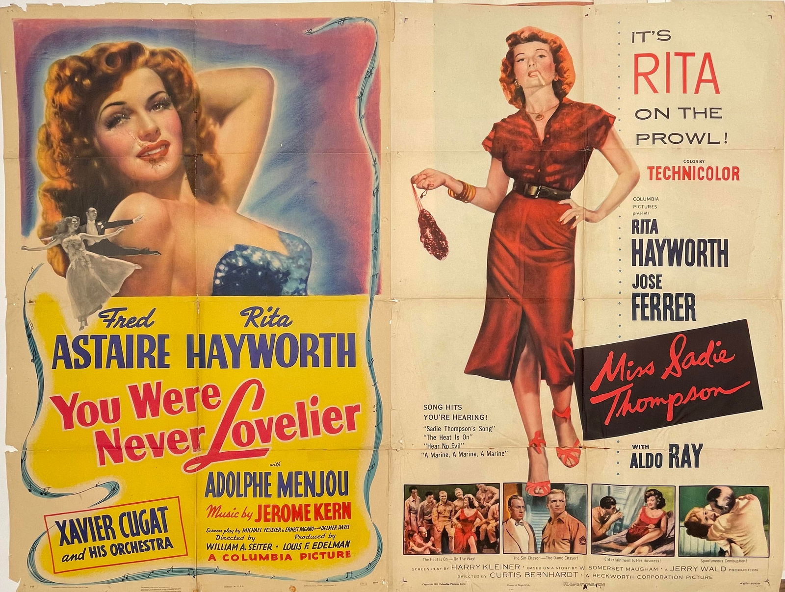 Miss Sadie Thompson and You Were Never Lovier Rita Hayworth, two original posters printed in the USA (1 of 1)