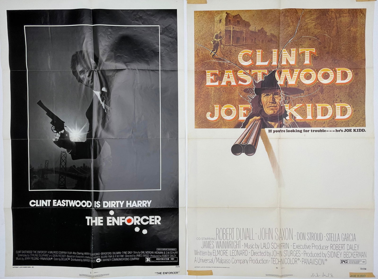 The Enforcer and Joe Kidd Clint Eastwood, two original movie posters 1972/6 printed in the USA, each (1 of 1)