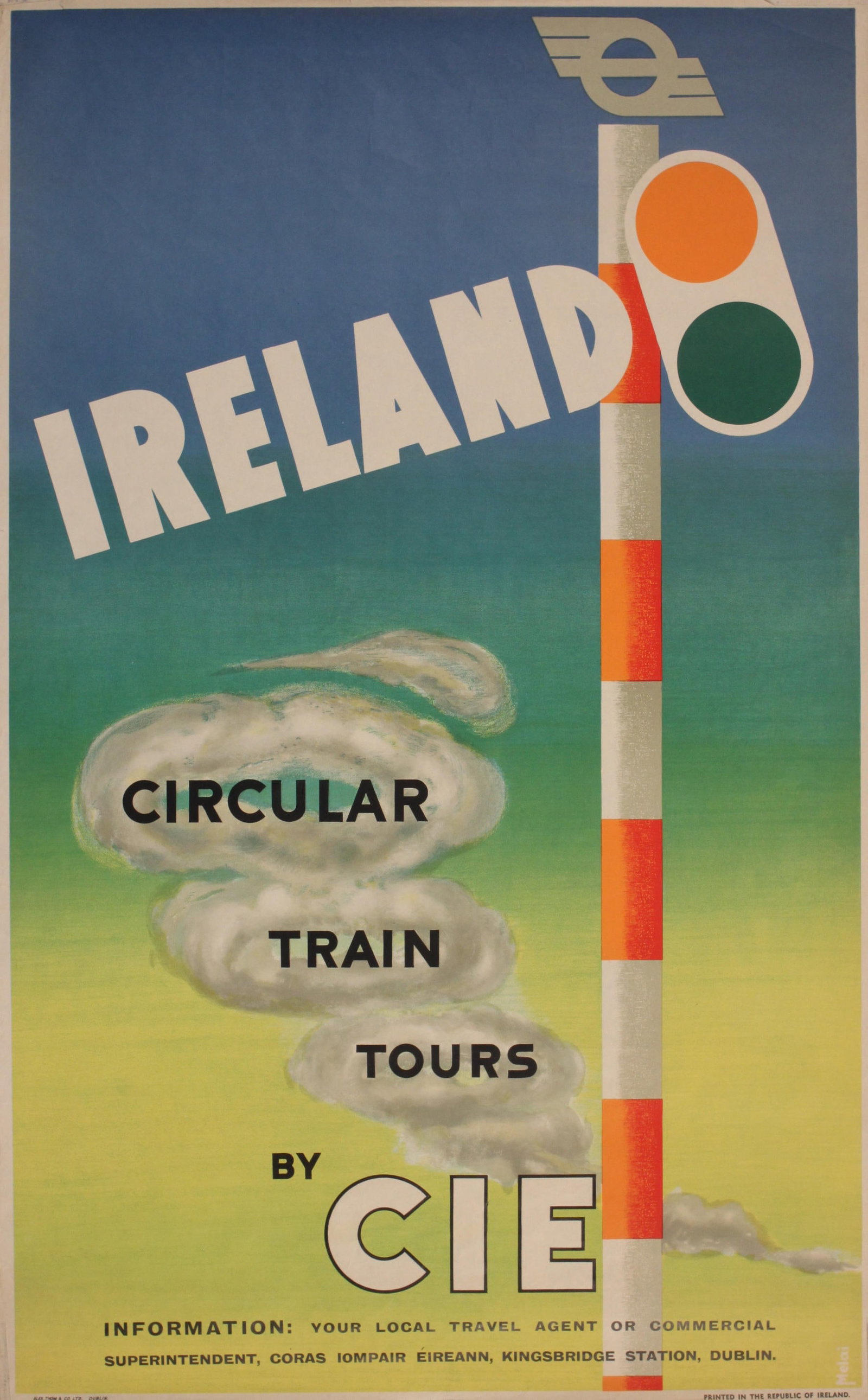 Guss Melai (1923 - 2000) Ireland Circular Train Tours: Guss Melai (1923 - 2000) Ireland Circular Train Tours, original poster printed for CIE by Alex Thom c. 1950 - 102 x 63 cm