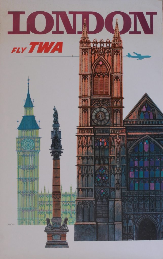 David Klein (1918-2005) London fly TWA, original p: David Klein (1918-2005) London fly TWA, original poster printed 1965 - 102 x 64 cm