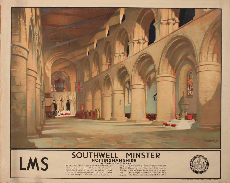 C Clark (Christopher 1875-1942) Southwell Minster,: C Clark (Christopher 1875-1942) Southwell Minster, original poster printed for LMS by S C Allen 1935 - 102 x 127 cm