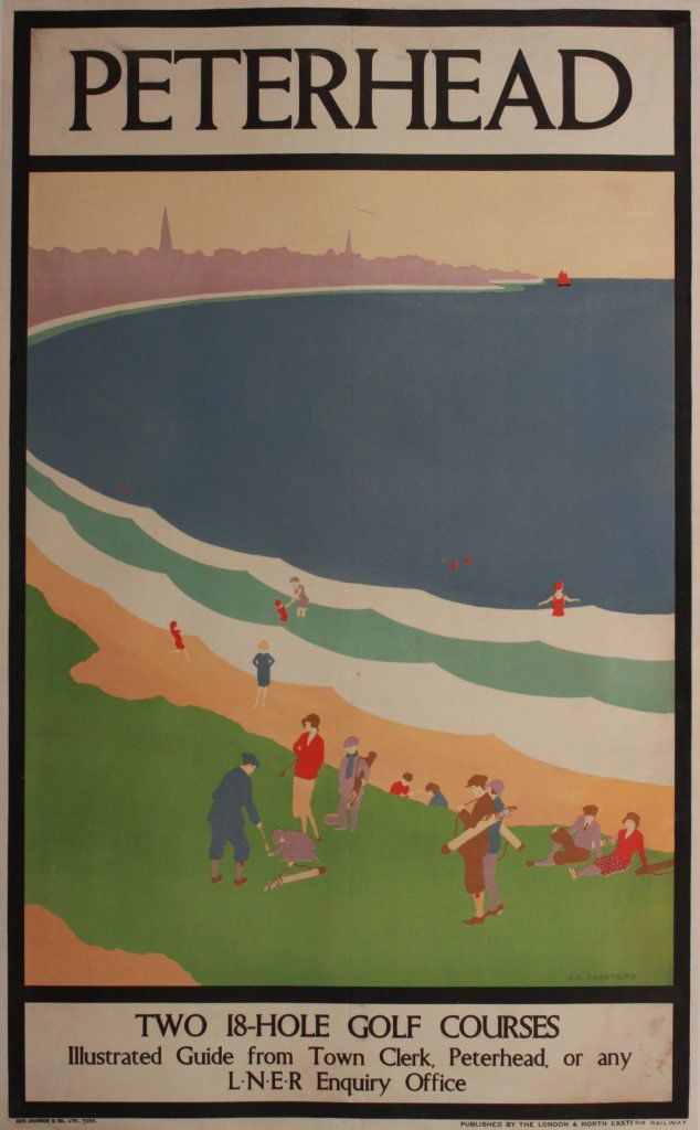 J L Carstairs (fl. 1920's) Peterhead Two 18-Hole G: J L Carstairs (fl. 1920's) Peterhead Two 18-Hole Golf Courses, original poster printed for LNER by Ben Johnson circa 1925- 102 x 64 cm