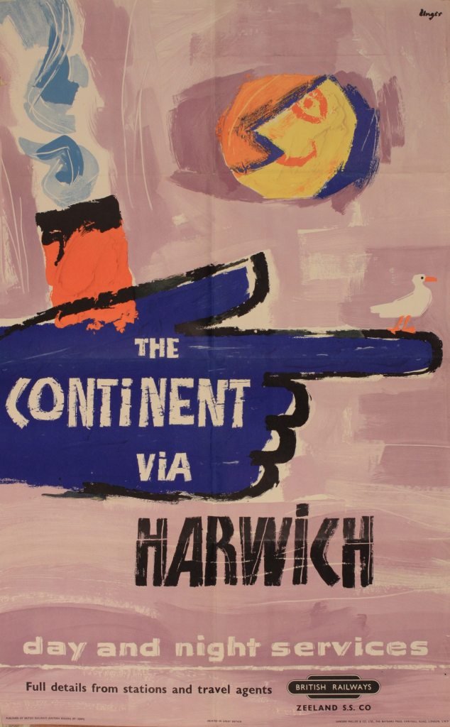 Hans Unger (1915-1975) The Contnent via Harwich, o: Hans Unger (1915-1975) The Contnent via Harwich, original poster printed for BR (ER) circa 1957 - 102 x 63 cm