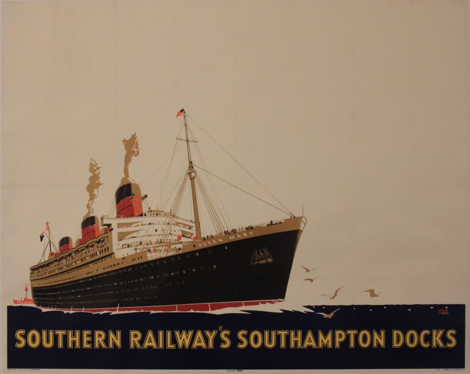 Leslie Carr (1891-1961) RMS Queen Mary, Southern R: Leslie Carr (1891-1961) RMS Queen Mary, Southern Railway's Southampton Docks, original poster Ad 3325 printed for SR by J Weiner 1936 - 102 x 127 cm