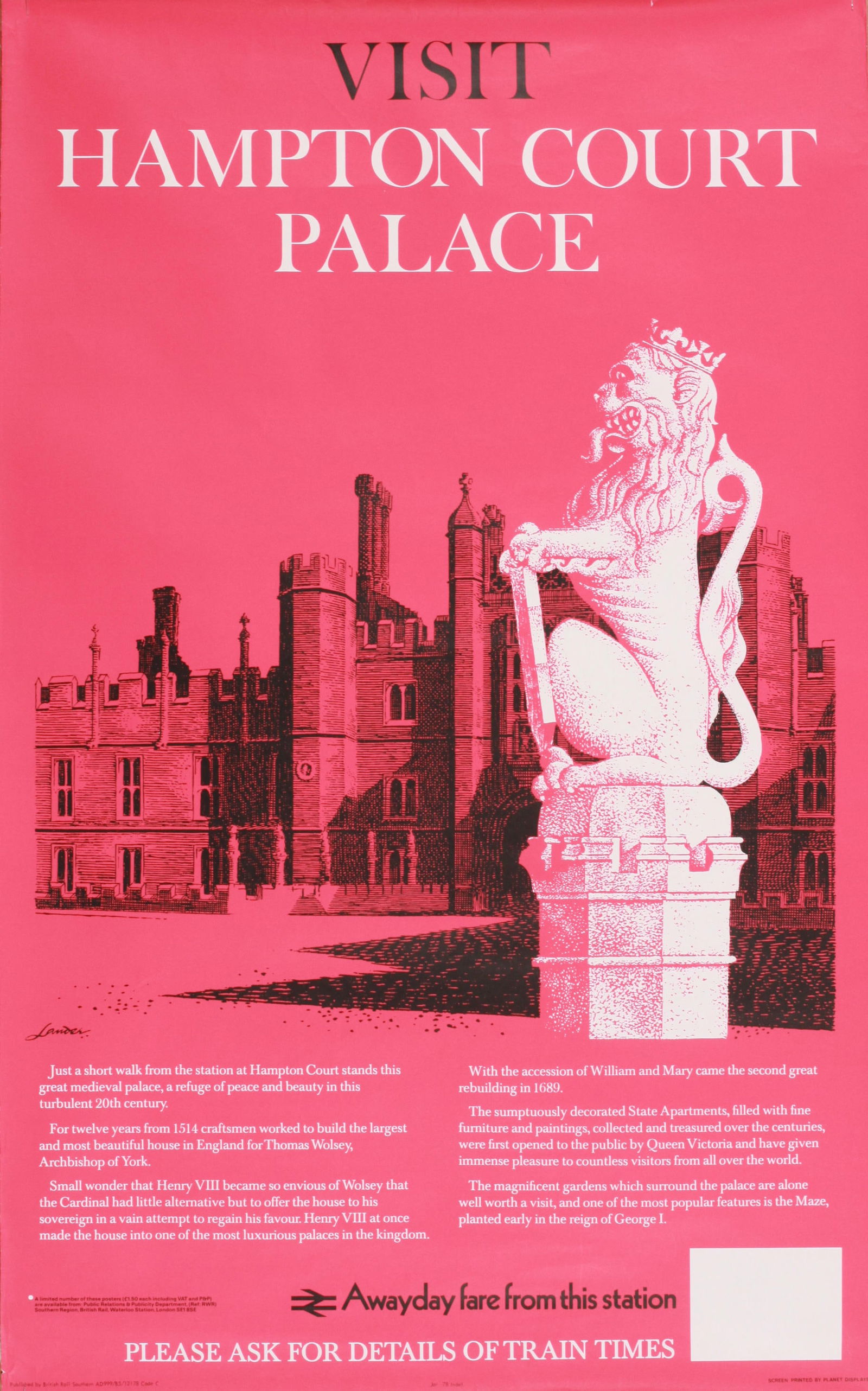 Lander (Reginald 1913-1982) Visit Hampton Court Palace, original poster printed for BR(SR) by Planet (1 of 1)