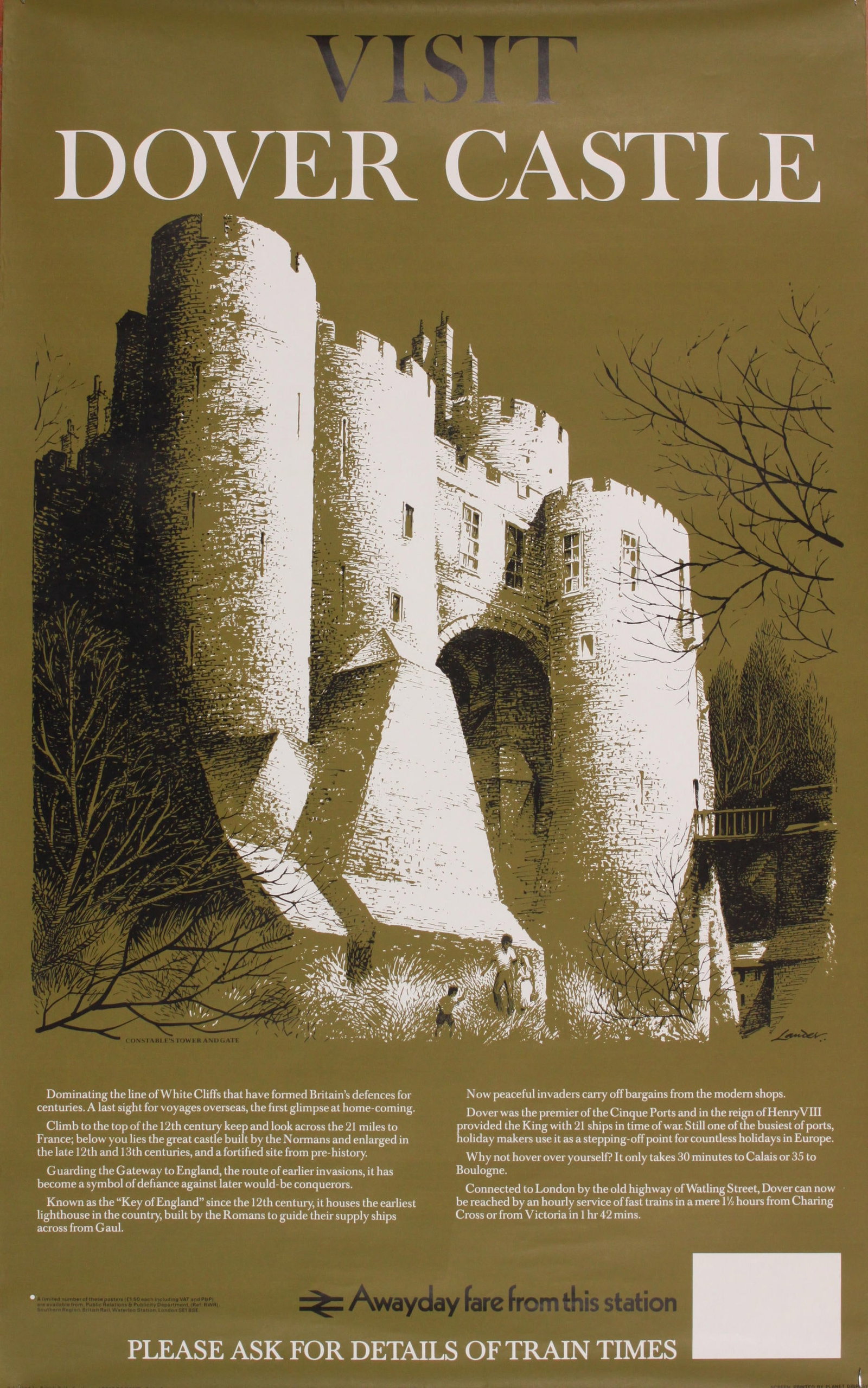 Lander (Reginald 1913-1982) Visit Dover Castle, original poster printed for BR(SR) by Planet 1978 -: Lander (Reginald 1913-1982) Visit Dover Castle, original poster printed for BR(SR) by Planet 1978 - 102 x 127 cm