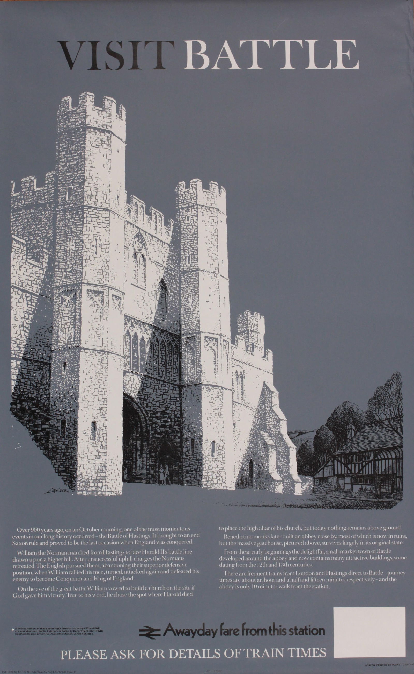 Lander (Reginald 1913-1982) Visit Battle, original poster printed for BR(SR) by Planet 1978 - 102 x (1 of 1)