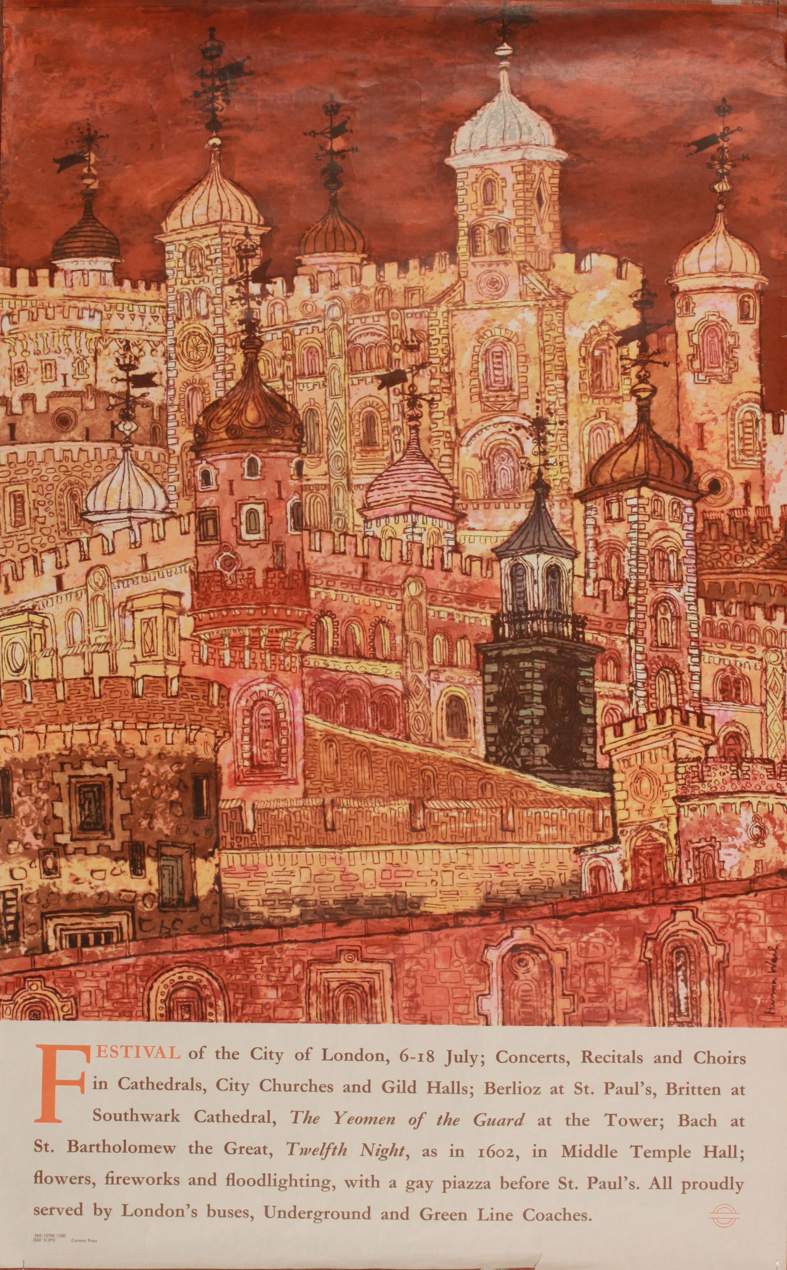 Hanna Weil (1921-1911) Festival of the City of London, original poster printed for LT by Curwen 1964: Hanna Weil (1921-1911) Festival of the City of London, original poster printed for LT by Curwen 1964 - 102 x 63 cm