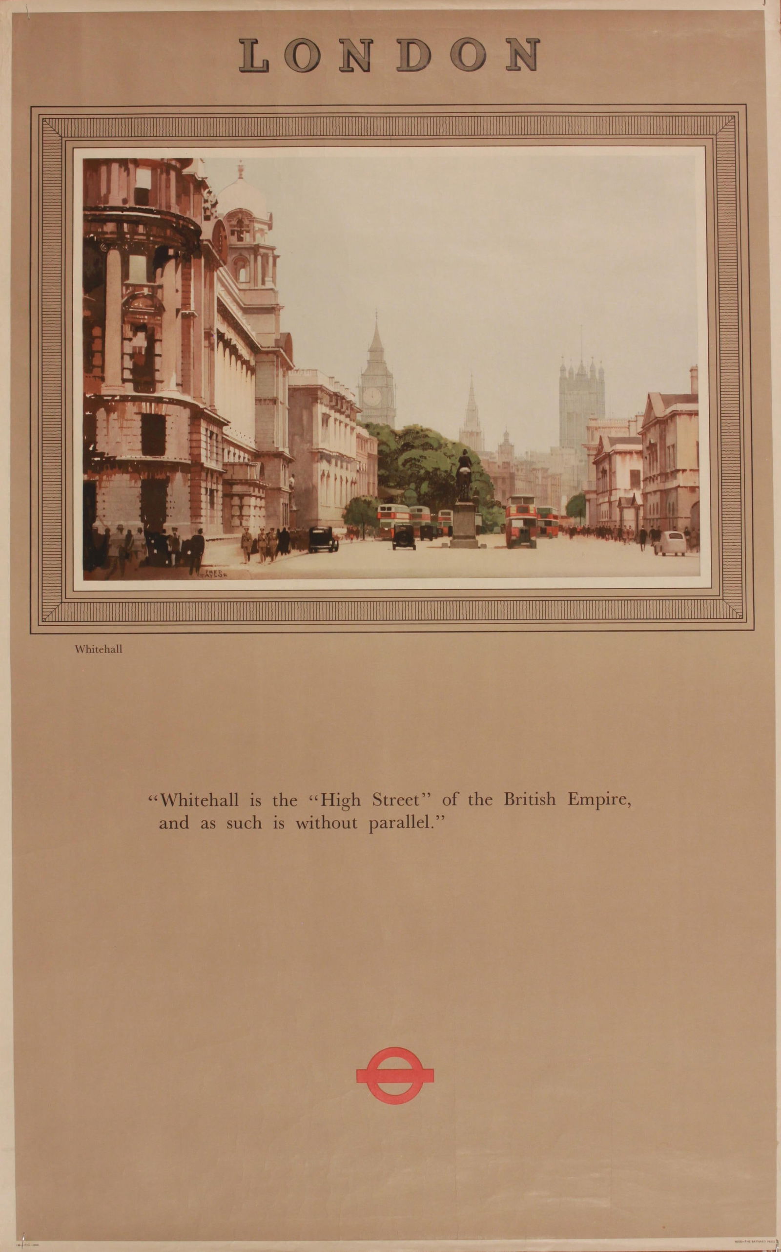 Fred Taylor (1875-1963) London Whitehall, original poster printed for LT by Baynard c. 1946 - 102 x (1 of 1)