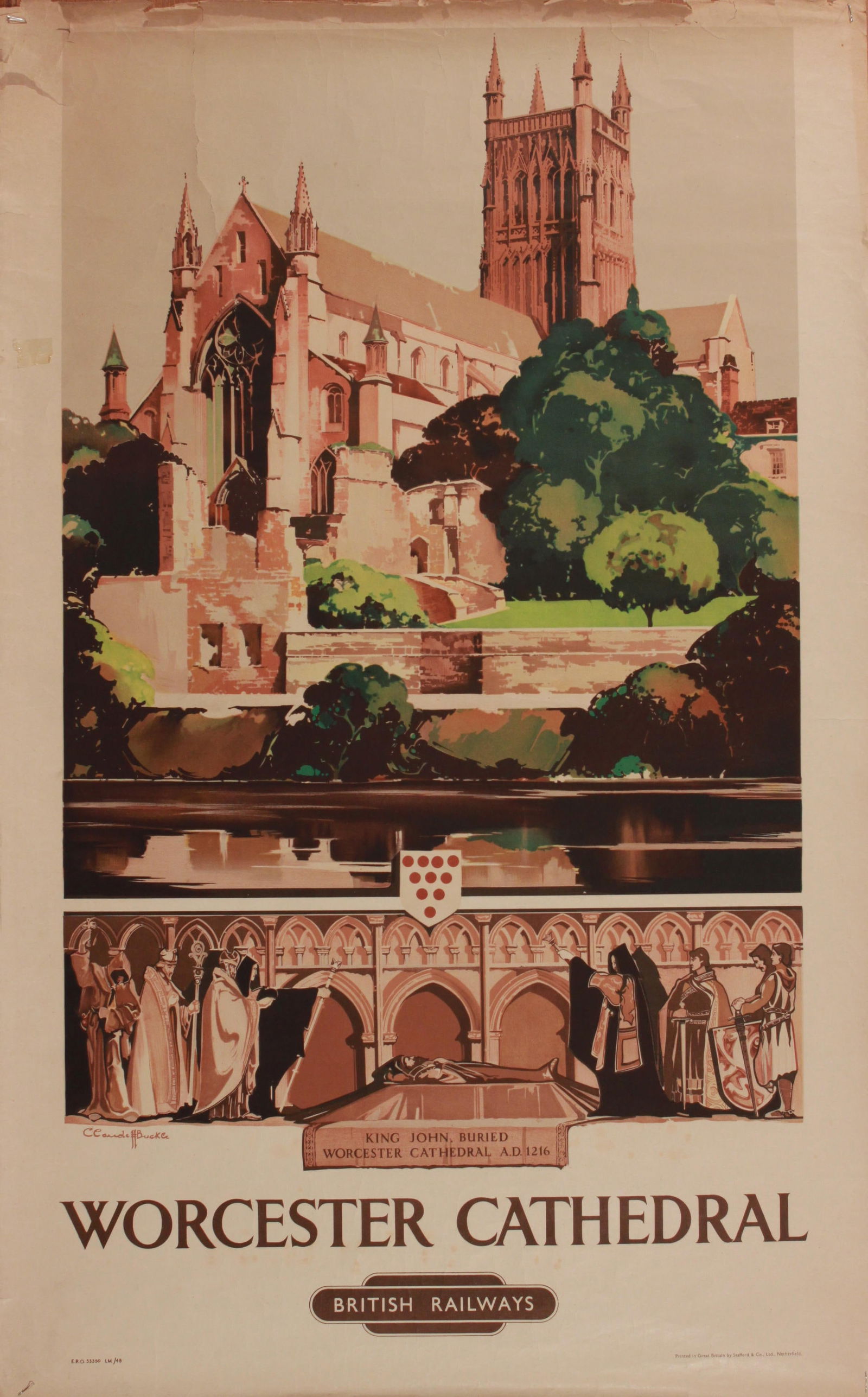 Claude Buckle (1905-1973) Worcester Cathedral,original poster printed for BR by Stafford c. 1948 -: Claude Buckle (1905-1973) Worcester Cathedral,original poster printed for BR by Stafford c. 1948 - 102 x 63 cm