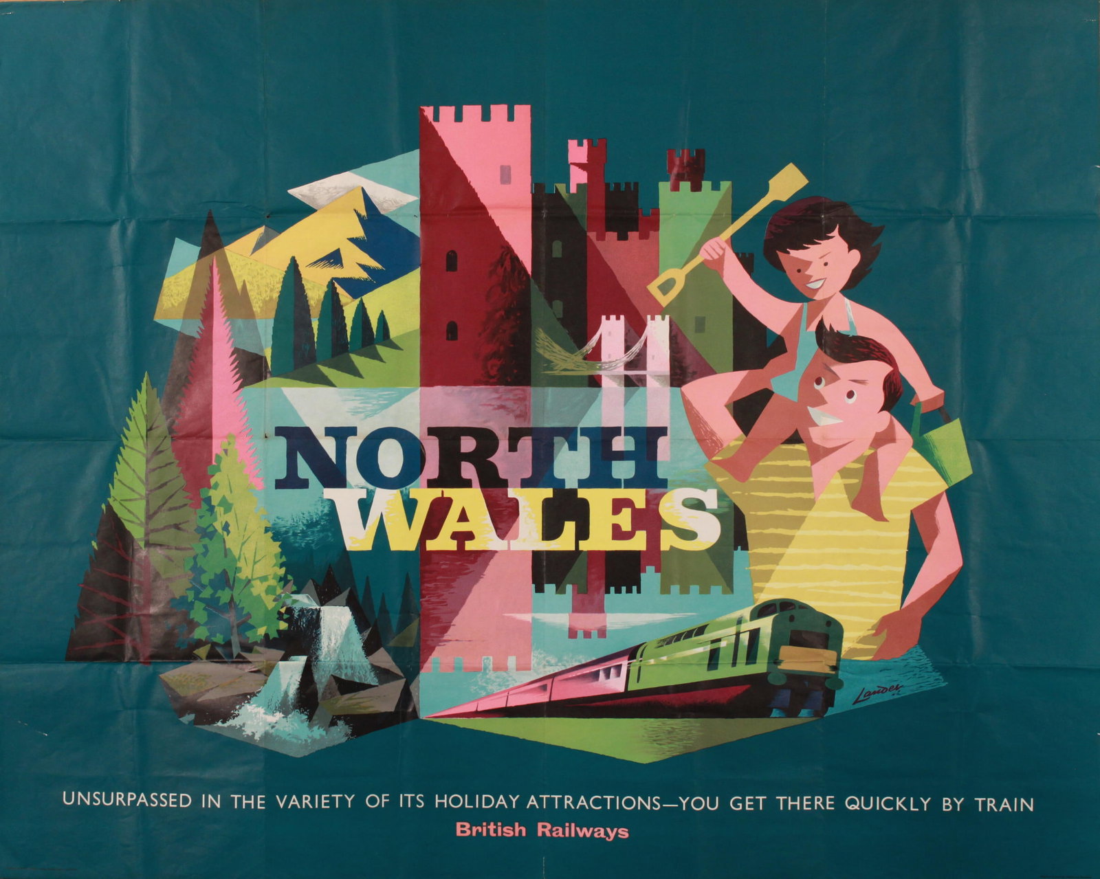 Lander (Reginald 1913-1982) North Wales, original poster printed for BR(LMR) by Waterlow c. 1963 -: Lander (Reginald 1913-1982) North Wales, original poster printed for BR(LMR) by Waterlow c. 1963 - 102 x 127 cm