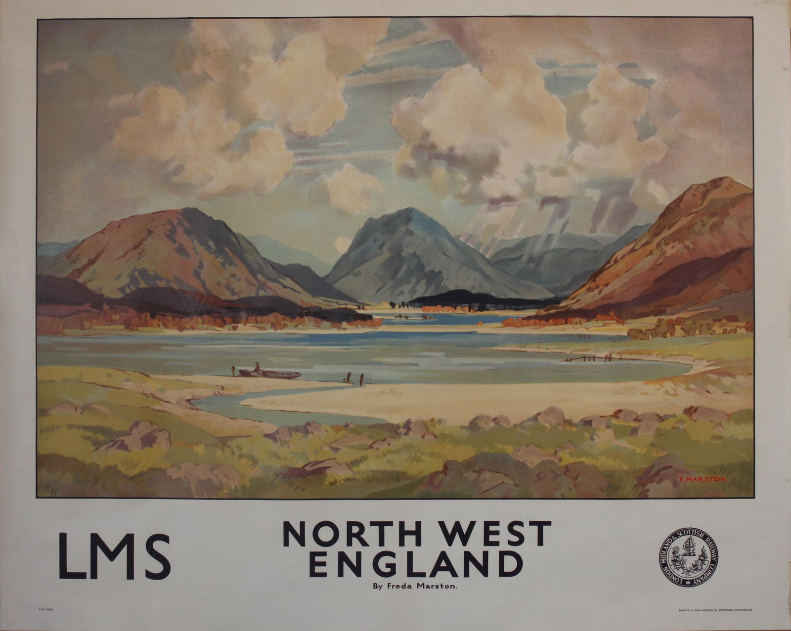 Freda Marston (1895-1949) North West England, original poster printed for the LMS by Staffords c.: Freda Marston (1895-1949) North West England, original poster printed for the LMS by Staffords c. 1938 - 102 x 127 cm