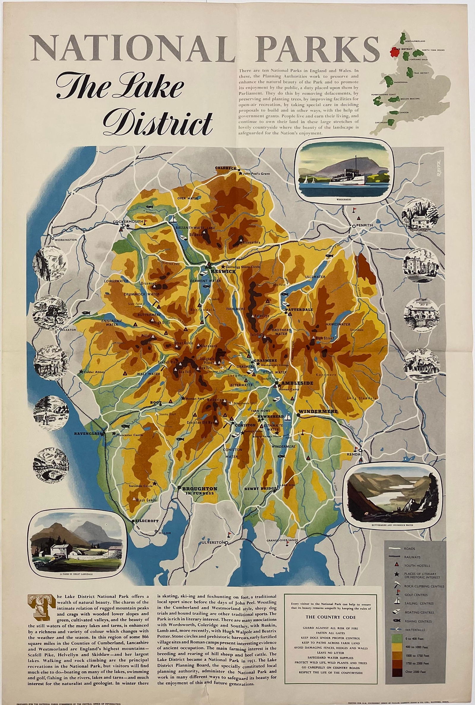 Anon National Parks The Lake District, original COI poster printed for HMSO by Taylor Garnett 1951 -: Anon National Parks The Lake District, original COI poster printed for HMSO by Taylor Garnett 1951 - 76 x 51 cm