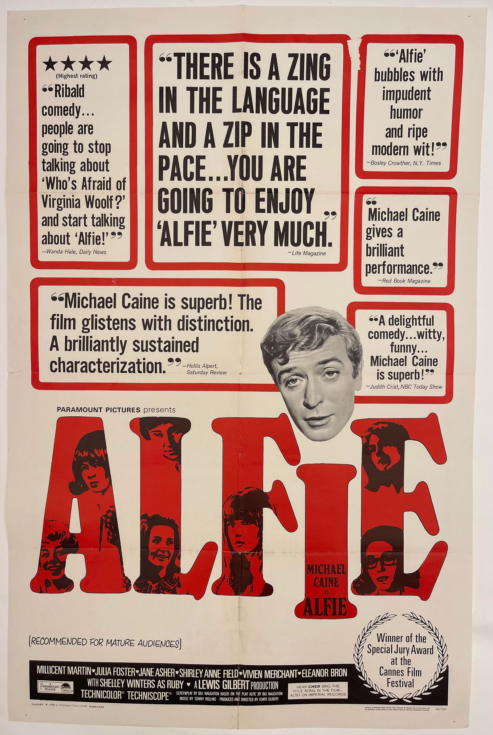 Alfie Michael Caine, original movie poster printed in the USA 1966 - 104 x 68 cm (1 of 1)