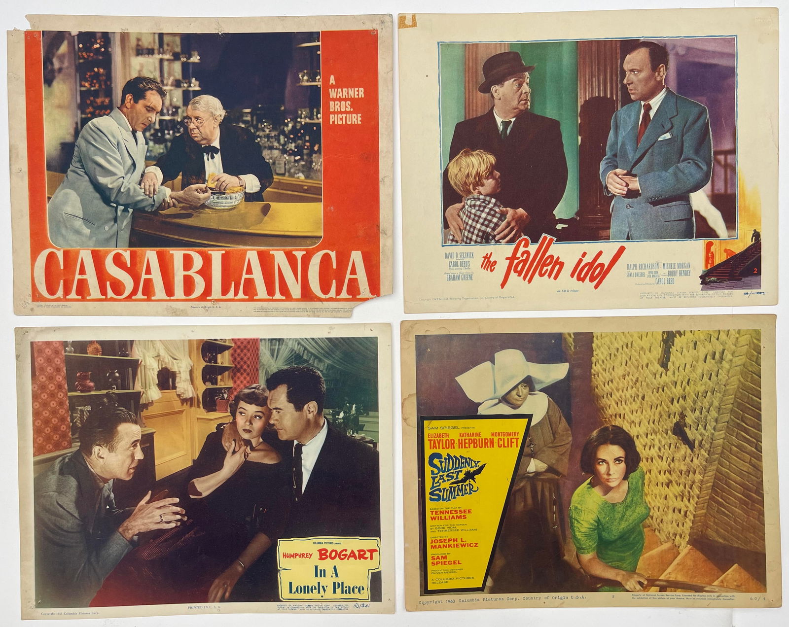 Lobby Cards 4 No Casablanca 1942, The Fallen Idol 1949, In a lonely place 1950, and Suddenly Lst (1 of 1)