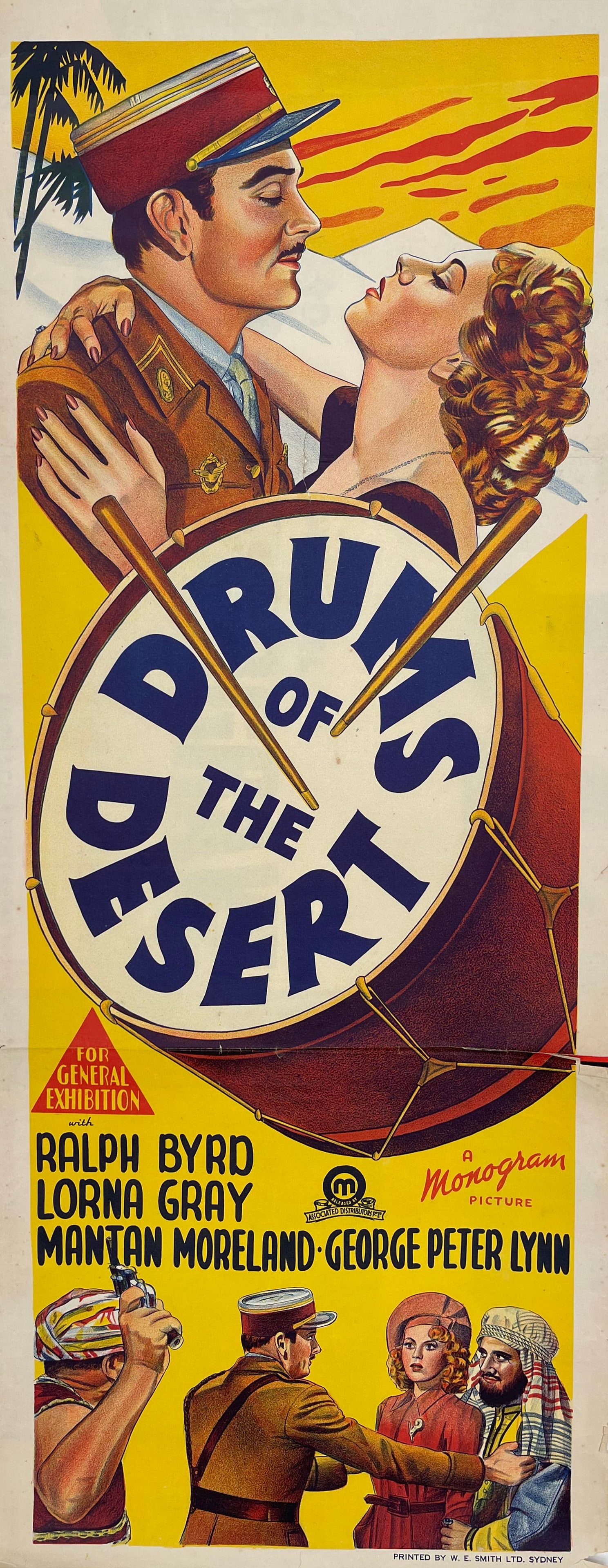Drums of the Desert, original Australian issue movie poster printed by Smith c. 1950 - 102 x 38 cm: Drums of the Desert, original Australian issue movie poster printed by Smith c. 1950 - 102 x 38 cm