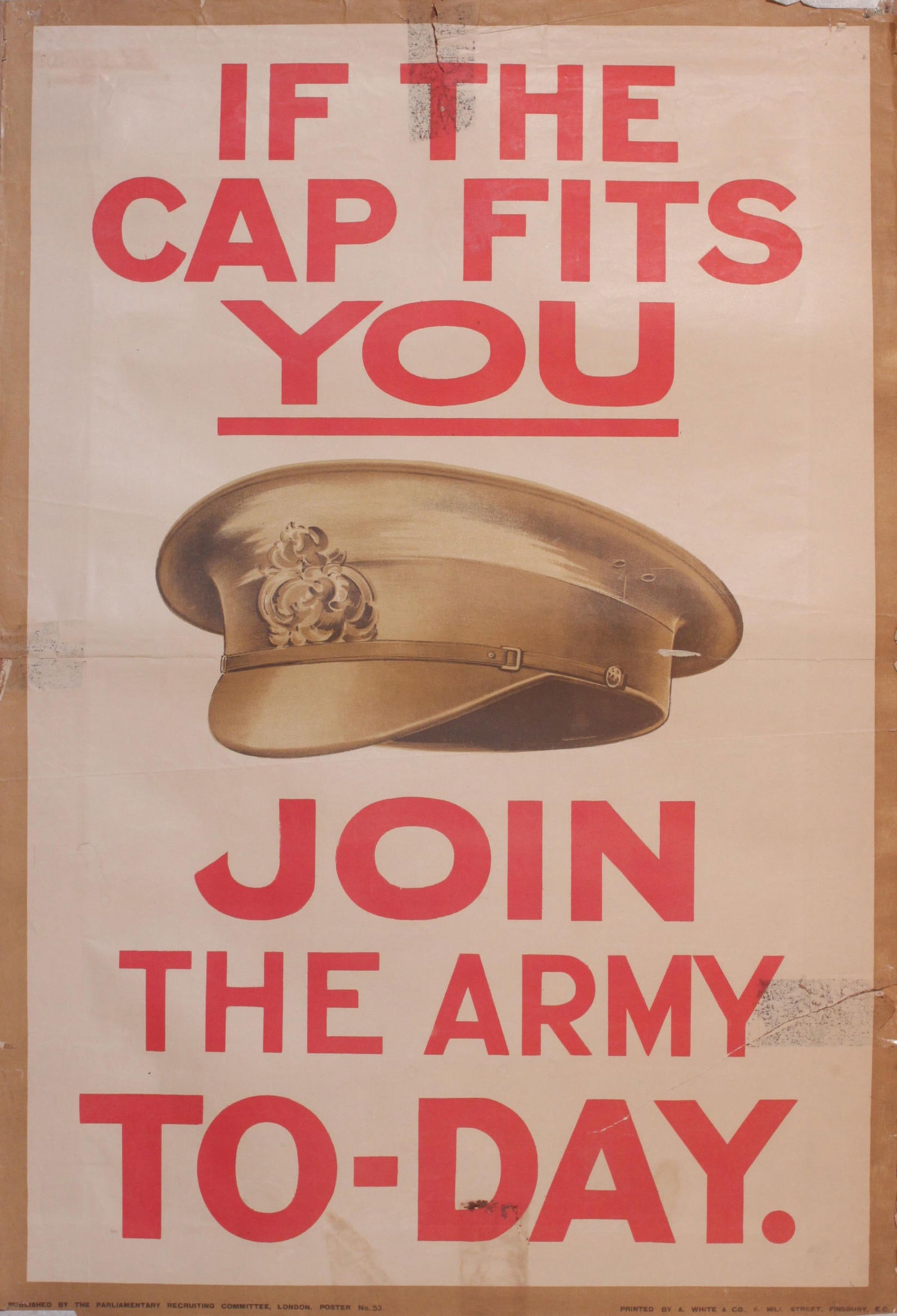If the Cap Fits Join the Army, original PRC poster No 53 printed by White 1914: If the Cap Fits Join the Army, original PRC poster No 53 printed by White 1914