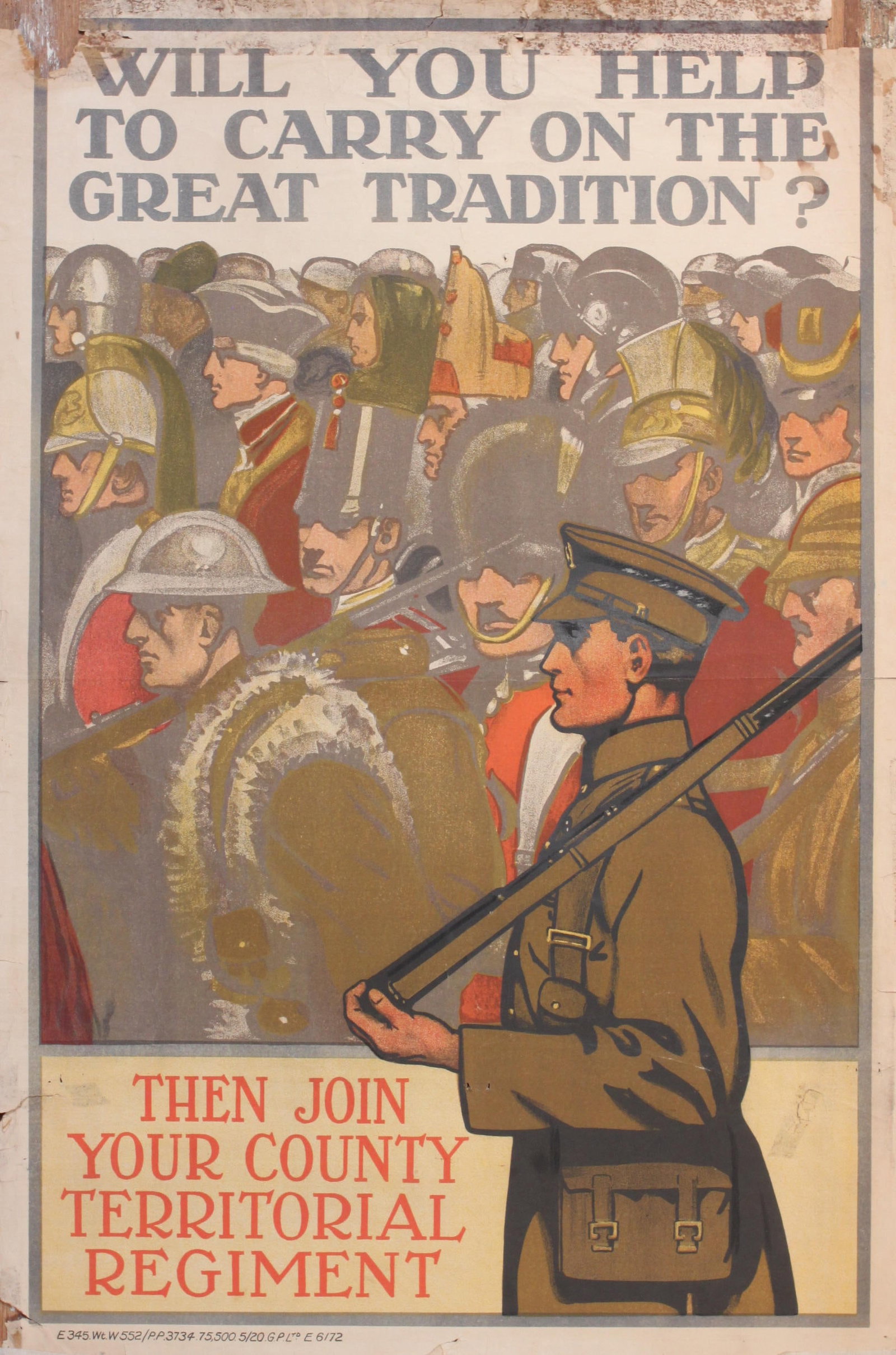 Anon Will You Help … Join Your County Territorial Regiment, original post WW1 poster printed by GP: Anon Will You Help … Join Your County Territorial Regiment, original post WW1 poster printed by GP Ltd May 1920 - 76 x 51 cm