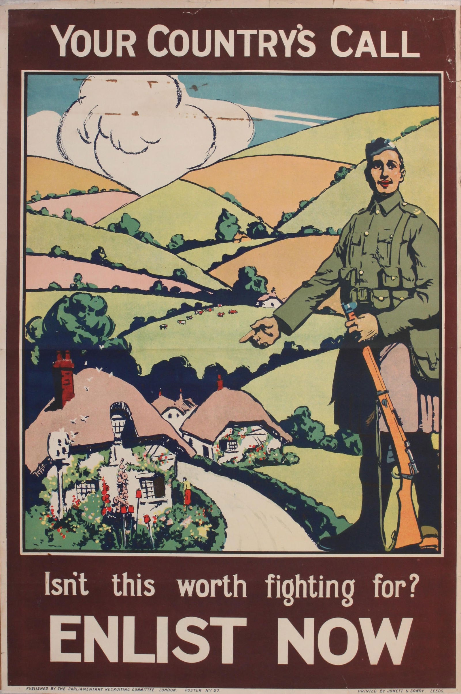 Anon Your Country's Call, original PRC poster No 87 printed by Jowett 1914 - 76 x 51 cm: Anon Your Country's Call, original PRC poster No 87 printed by Jowett 1914 - 76 x 51 cm