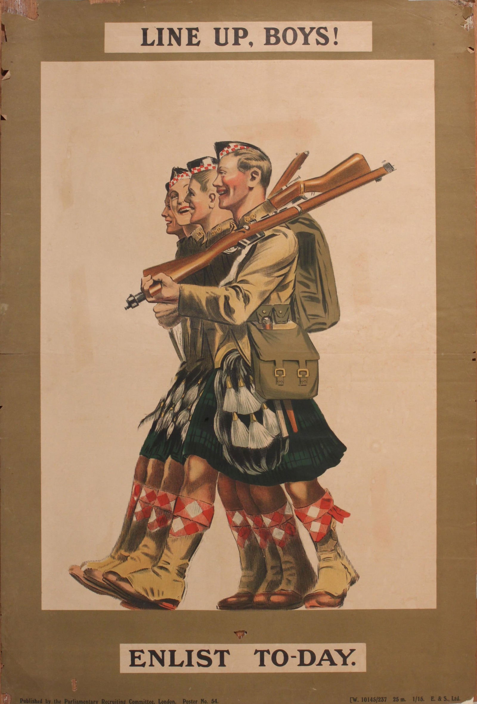 Anon Line Up, Boys !, original PRC poster No 54 printed by E&S Ltd January 1915 - 76 x 51 cm: Anon Line Up, Boys !, original PRC poster No 54 printed by E&S Ltd January 1915 - 76 x 51 cm