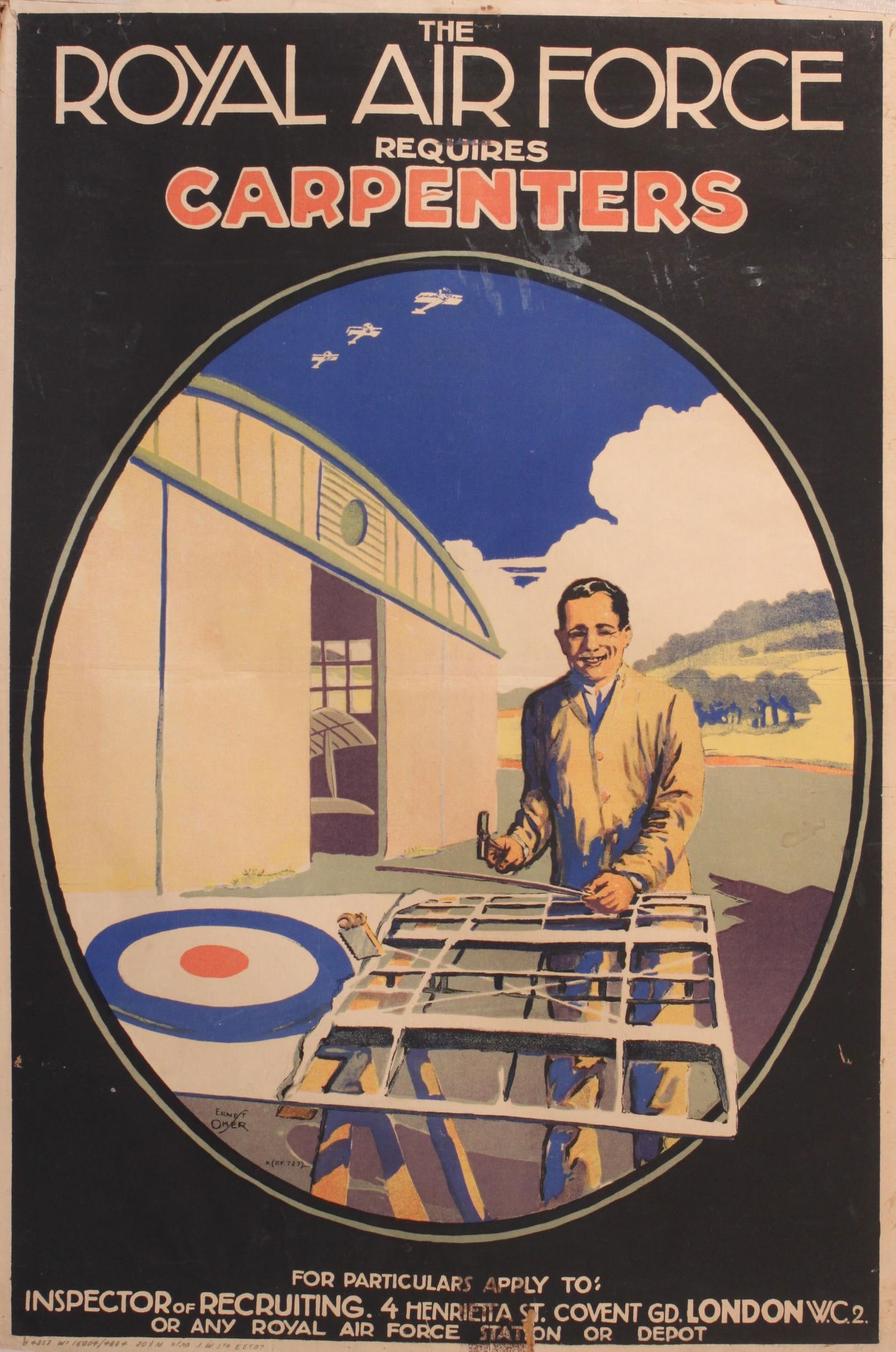 Ernest Oker The Royal Air Force requires Carpenters, original post WW1 poster printed by Weiner (1 of 1)