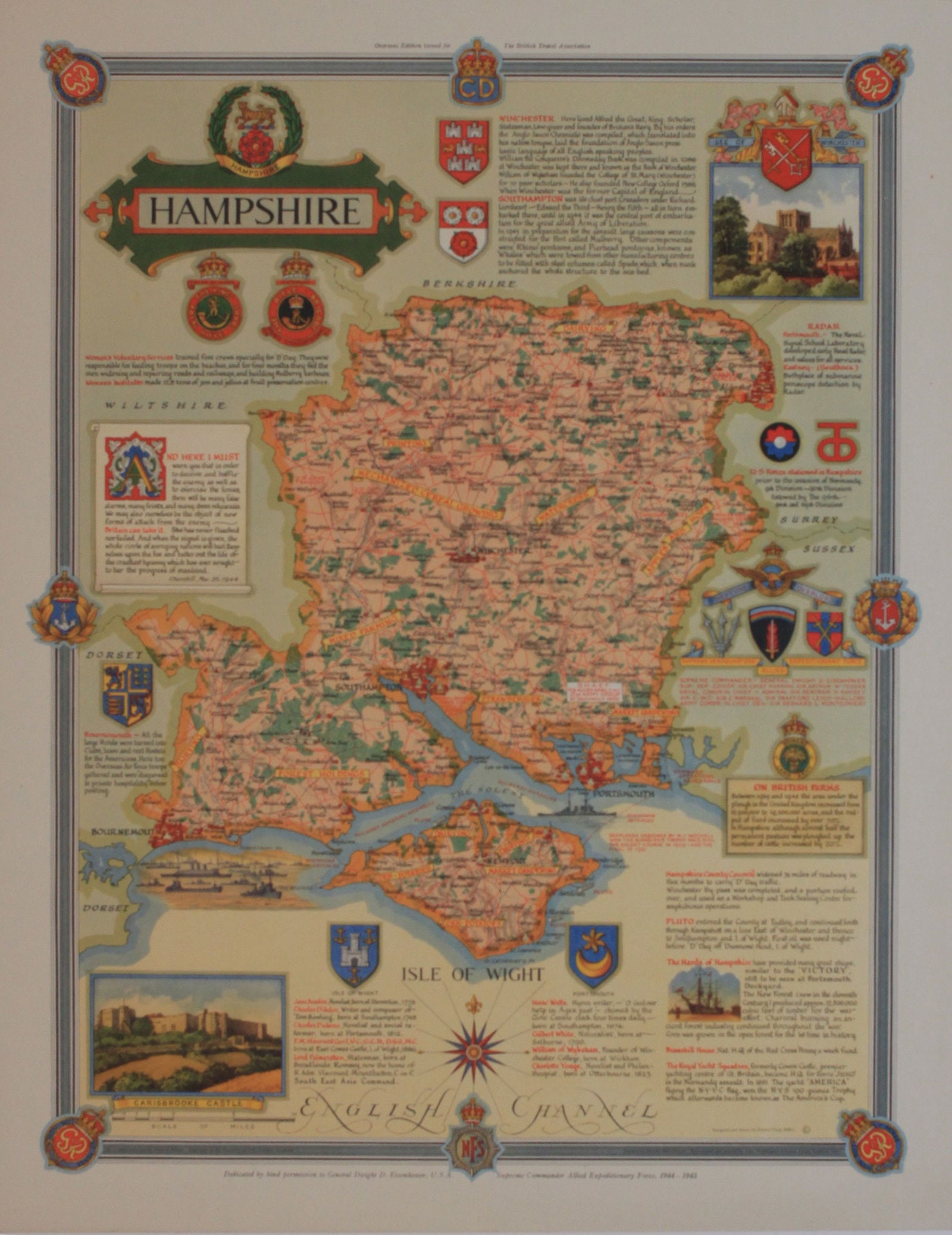 Ernest Clegg (1900-1953) Hampshire pictorial map showing Wartime activities and land use  in the (1 of 1)