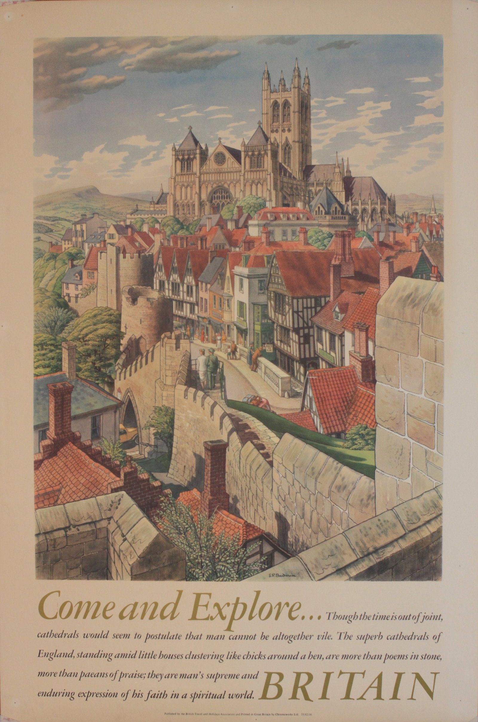 S R Badmin (Stanley Roy 1906-1989) Cathedrals of England Come and Explore, original poster printed (1 of 1)