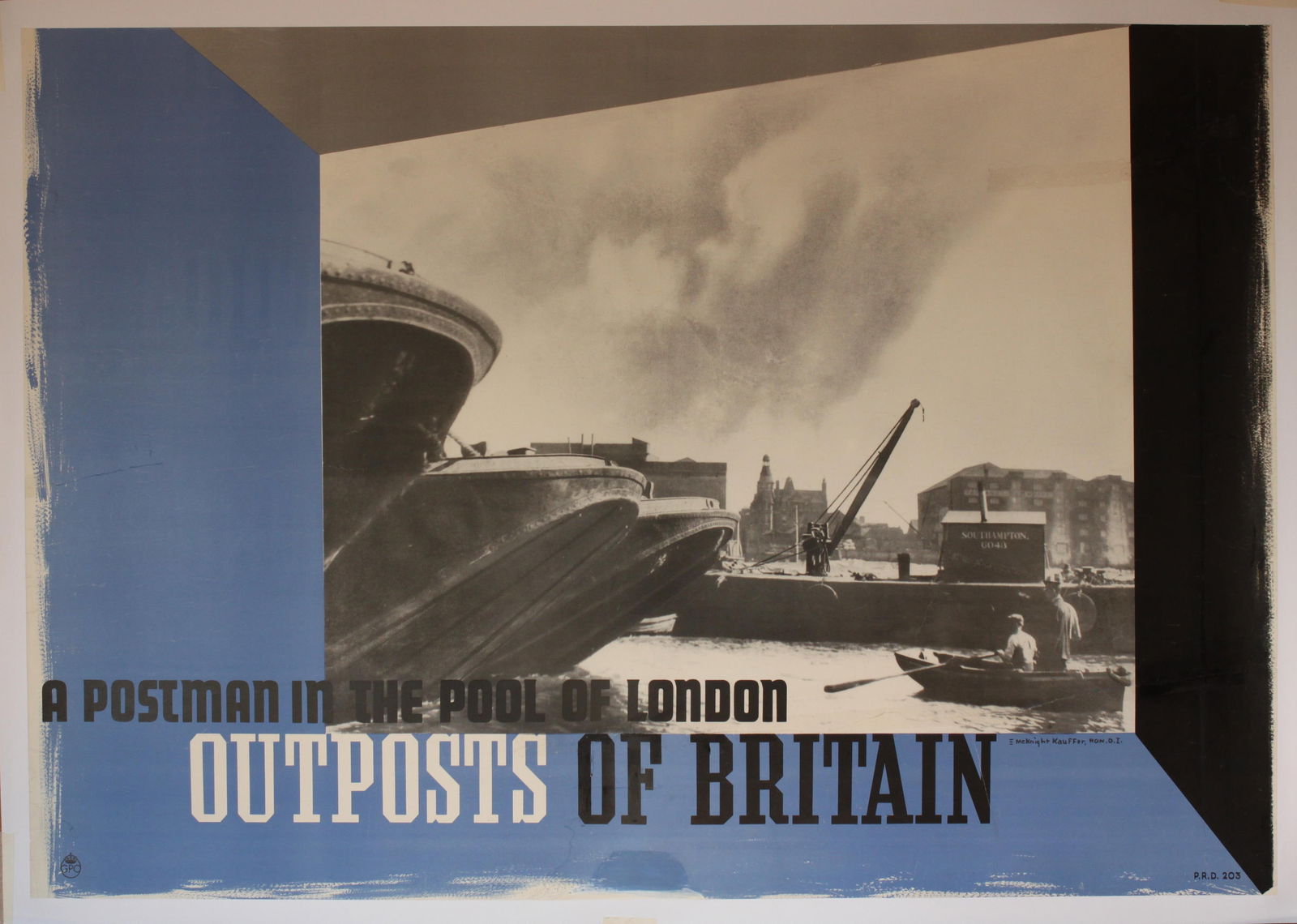 E McKnight Kauffer (Edward 1890-1954) Outposts of Britain A Postman in the Pool of London, GPO: E McKnight Kauffer (Edward 1890-1954) Outposts of Britain A Postman in the Pool of London, GPO poster PRD 203 1937 - 88 x 127 cm