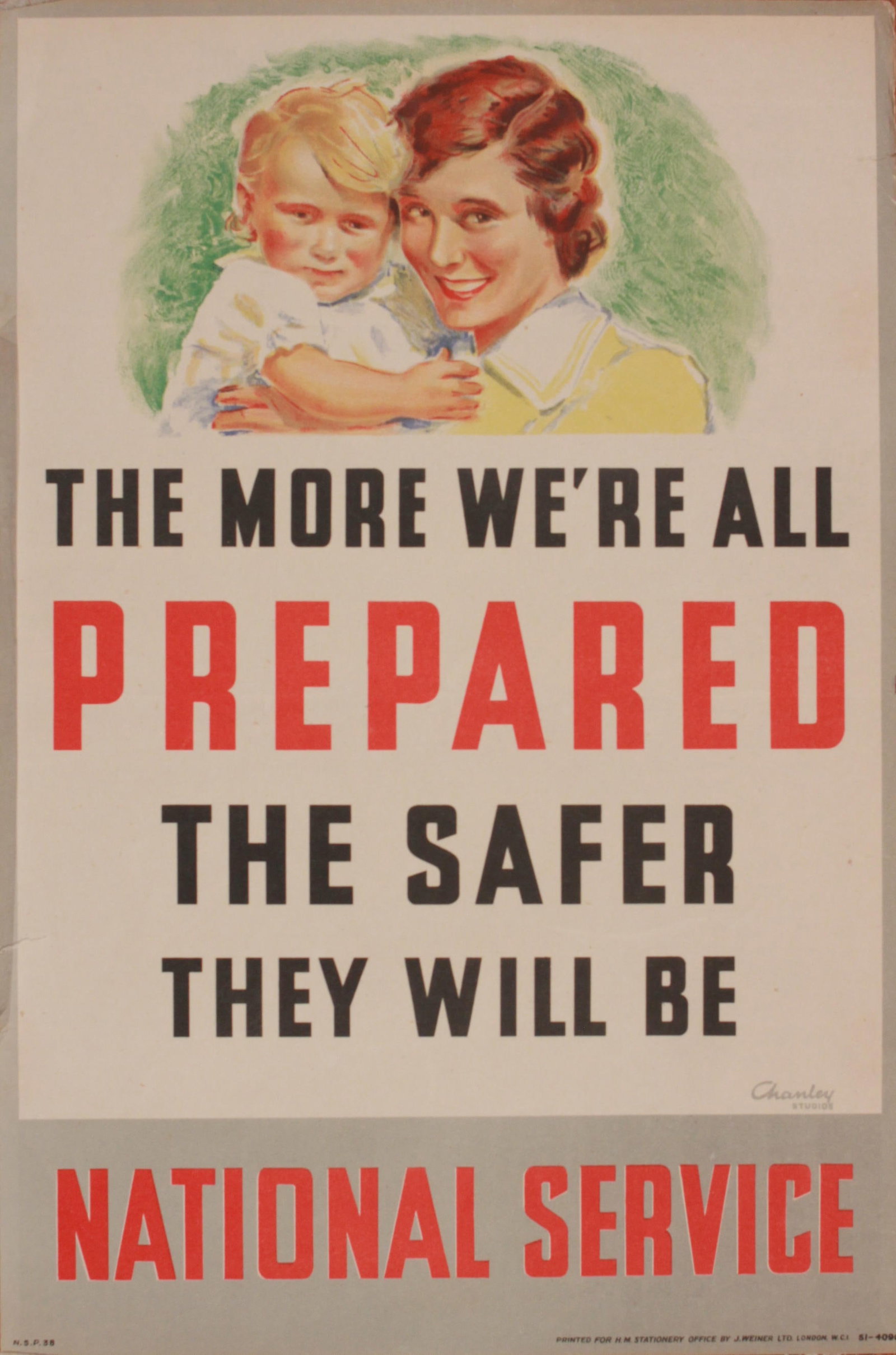 Chanley Studio The more we're all prepared …, original WW2 poster printed for HMSO by J Weiner: Chanley Studio The more we're all prepared …, original WW2 poster printed for HMSO by J Weiner 1940 - 38 x 25 cm