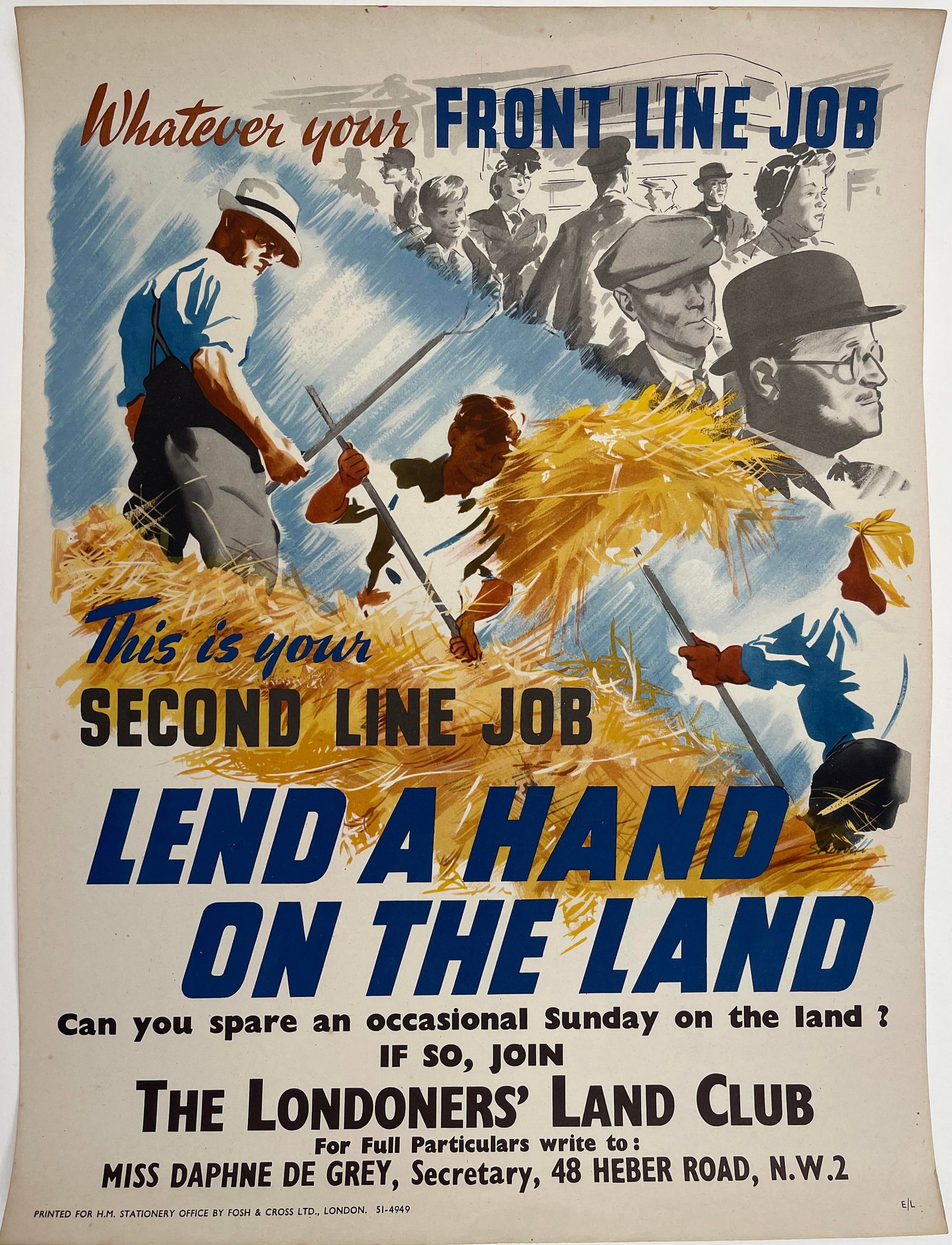 Showell Lend a hand on the land, original poster printed for HMSO by Fosh & Cross c, 1939 - 50 x 38 (1 of 1)