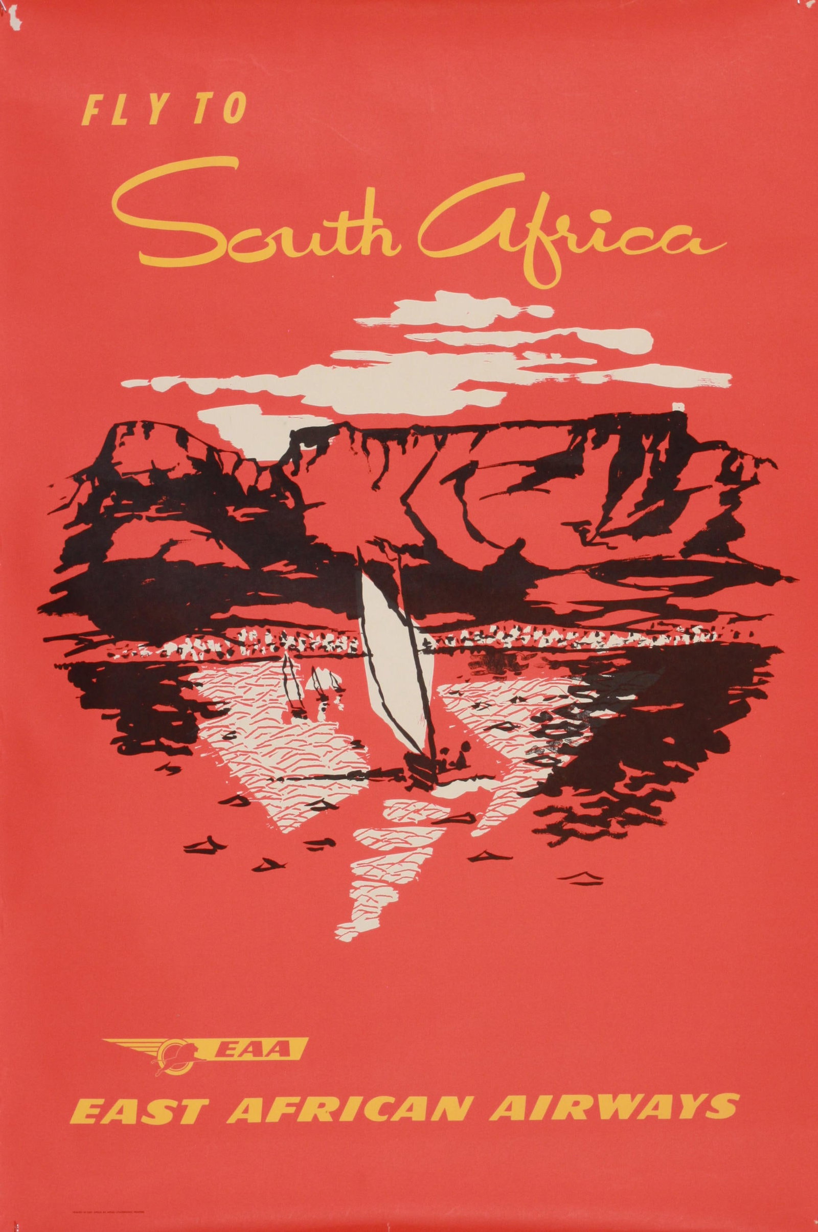Fly to South Africa, original poster printed for East African Airways by Aerad - 76 x 51 cm: Fly to South Africa, original poster printed for East African Airways by Aerad - 76 x 51 cm