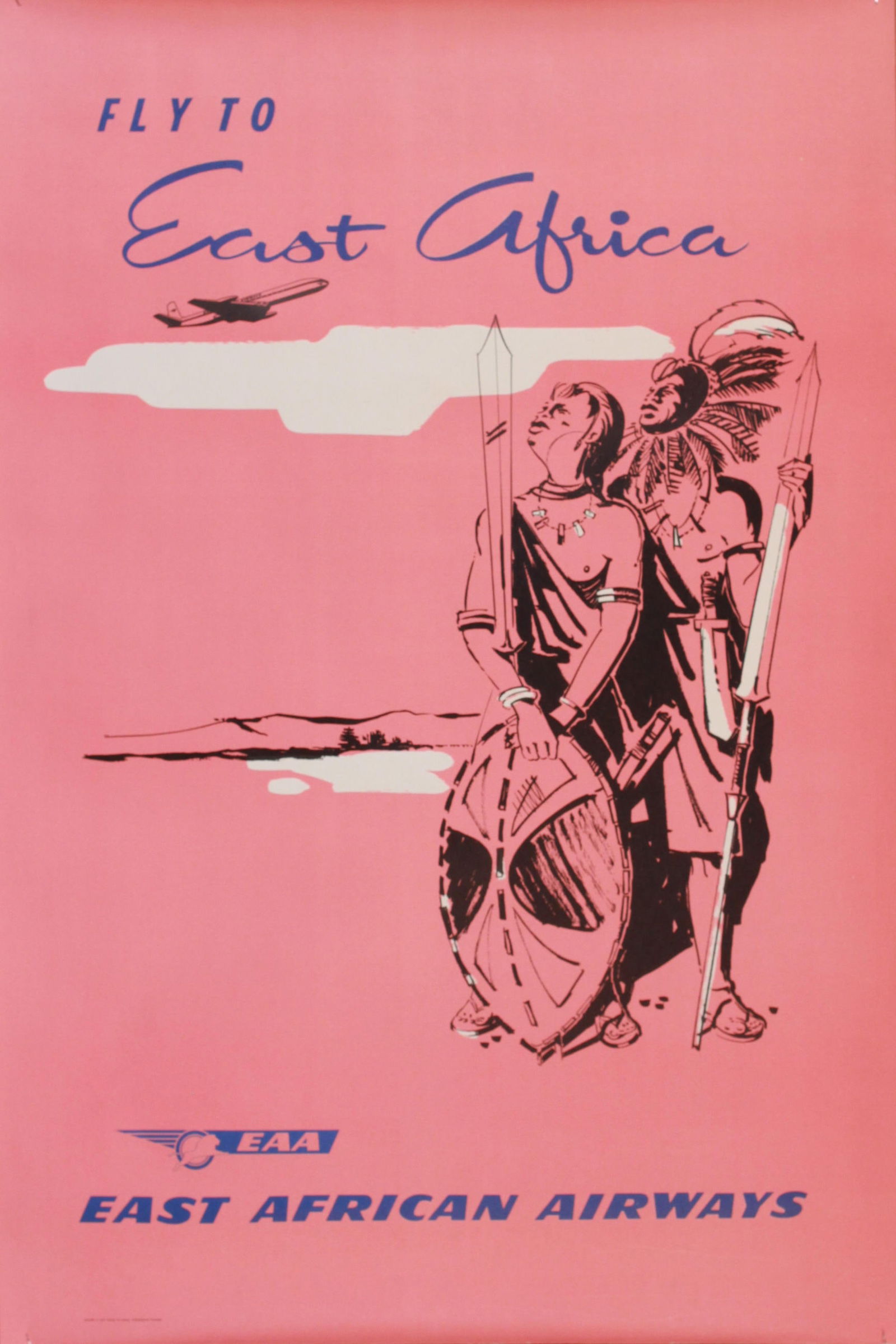 Flay to East Africa (Maasai Warriors) original poster printed for East African Airways by Aerad - 76 (1 of 1)