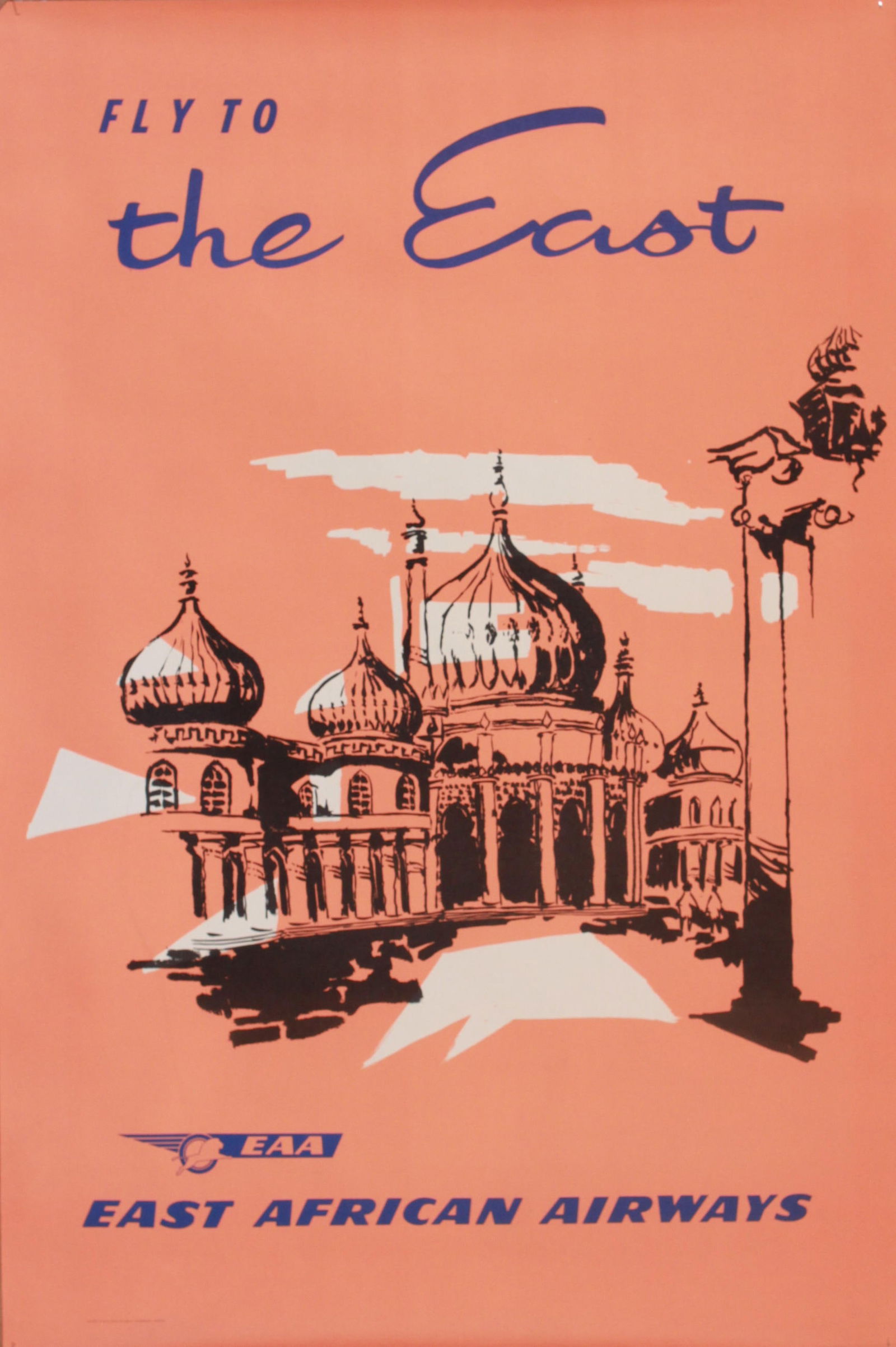 Fly to the East, original poster printed for East African Airways by Aerad - 76 x 51 cm: Fly to the East, original poster printed for East African Airways by Aerad - 76 x 51 cm