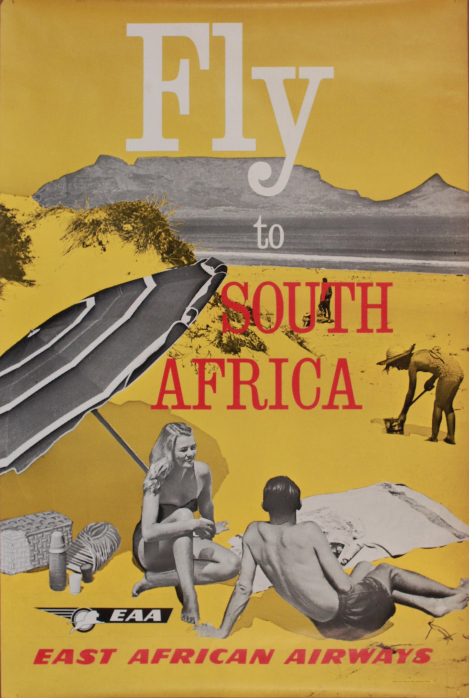 Fly to South Africa (Bathers), original poster printed for East African Airways by Aerad - 76 x 51: Fly to South Africa (Bathers), original poster printed for East African Airways by Aerad - 76 x 51 cm
