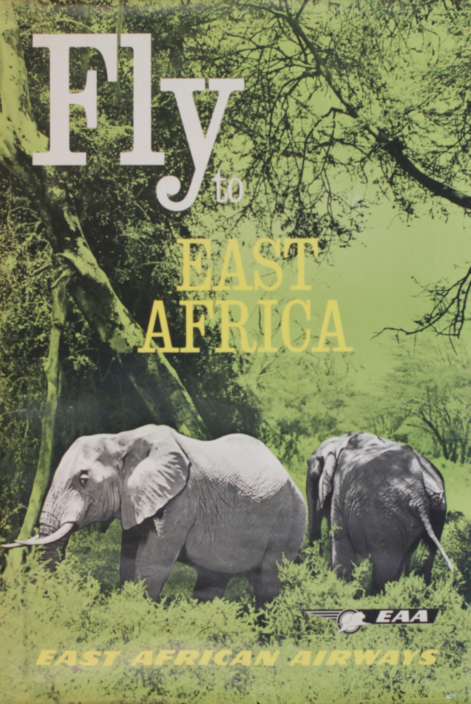 Fly to East Africa (Elephants) , original poster printed for East African Airways by Aerad - 76 x 51: Fly to East Africa (Elephants) , original poster printed for East African Airways by Aerad - 76 x 51 cm