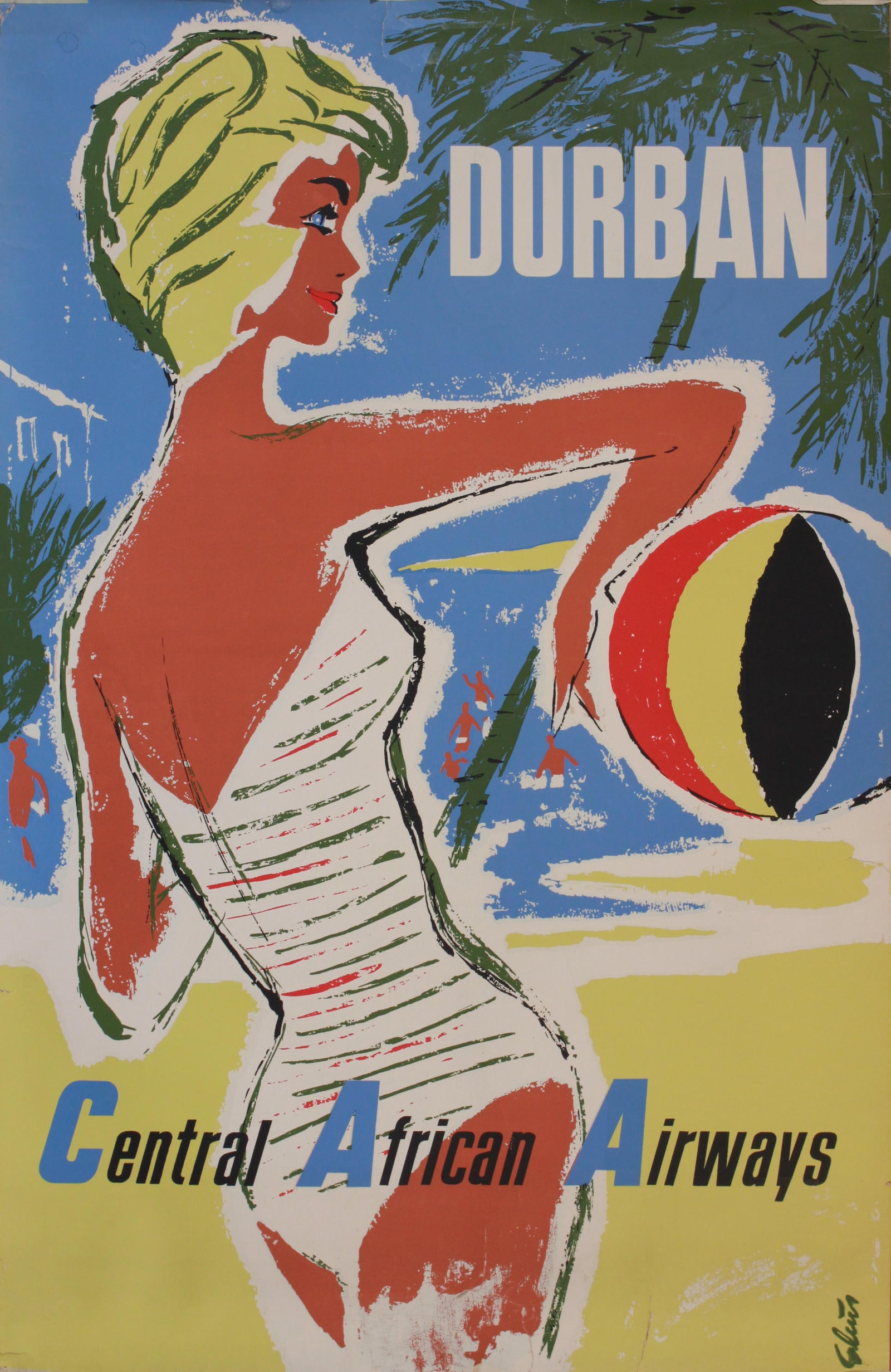 Anon Durban Central African Airways, original screen print travel poster c. 1960 - 100 x 65 cm (1 of 1)