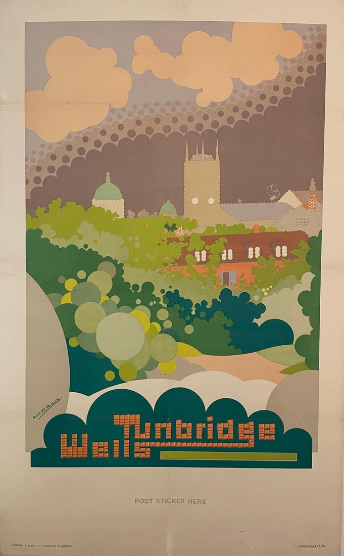 Alick P F Richie (1868-1938) Tunbridge Wells, original poster printed for LT by Jarrold 1931 - 102 x: Alick P F Richie (1868-1938) Tunbridge Wells, original poster printed for LT by Jarrold 1931 - 102 x 63 cm
