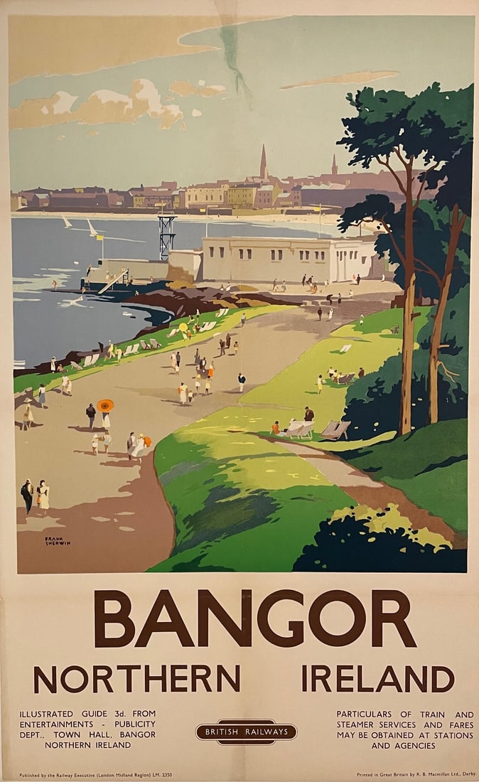 Frank Sherwin (1896-1986) Bangor Northern Ireland, original poster printed for RE(NMR) by Macmillan: Frank Sherwin (1896-1986) Bangor Northern Ireland, original poster printed for RE(NMR) by Macmillan c. 1950 - 102 x 63 cm