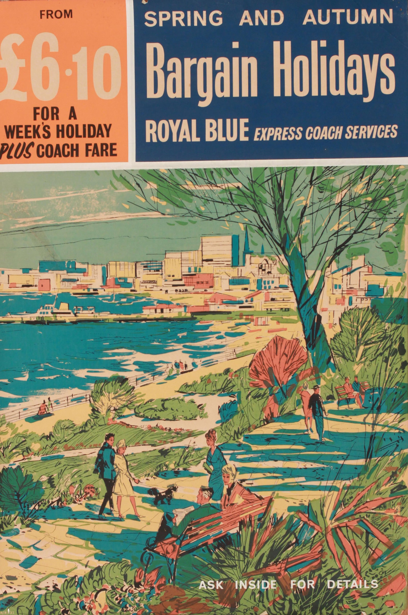 Royal Blue Ilfracombe, original poster screen printed c.1962 - 76 x 51 cm; and Royal Blue Express: Royal Blue Ilfracombe, original poster screen printed c.1962 - 76 x 51 cm; and Royal Blue Express Coach Services, original poster screen printed for Traction c.1962 - 76 x 51 cm (2)