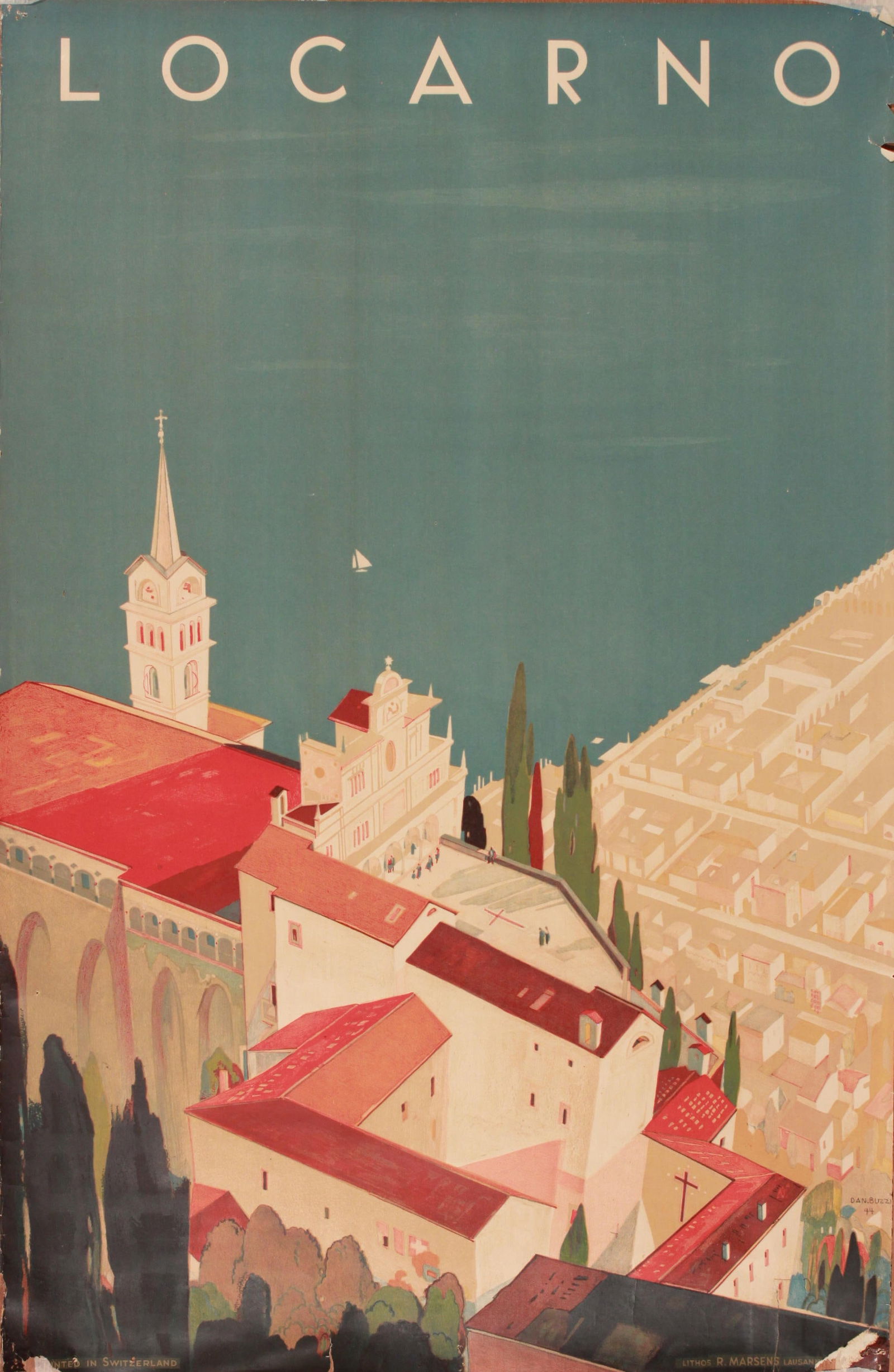 Daniel Buzzi Locarno, original poster printed by Marsens c. 1950 - 99 x 65 cm: Daniel Buzzi Locarno, original poster printed by Marsens c. 1950 - 99 x 65 cm