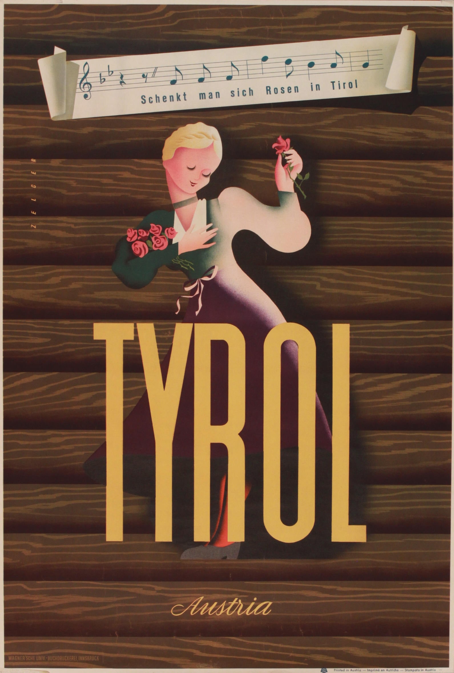 Arthur Zelger Tyrol Austria, original poster printed in Innsbruck 1955 - 83 x 56 cm: Arthur Zelger Tyrol Austria, original poster printed in Innsbruck 1955 - 83 x 56 cm