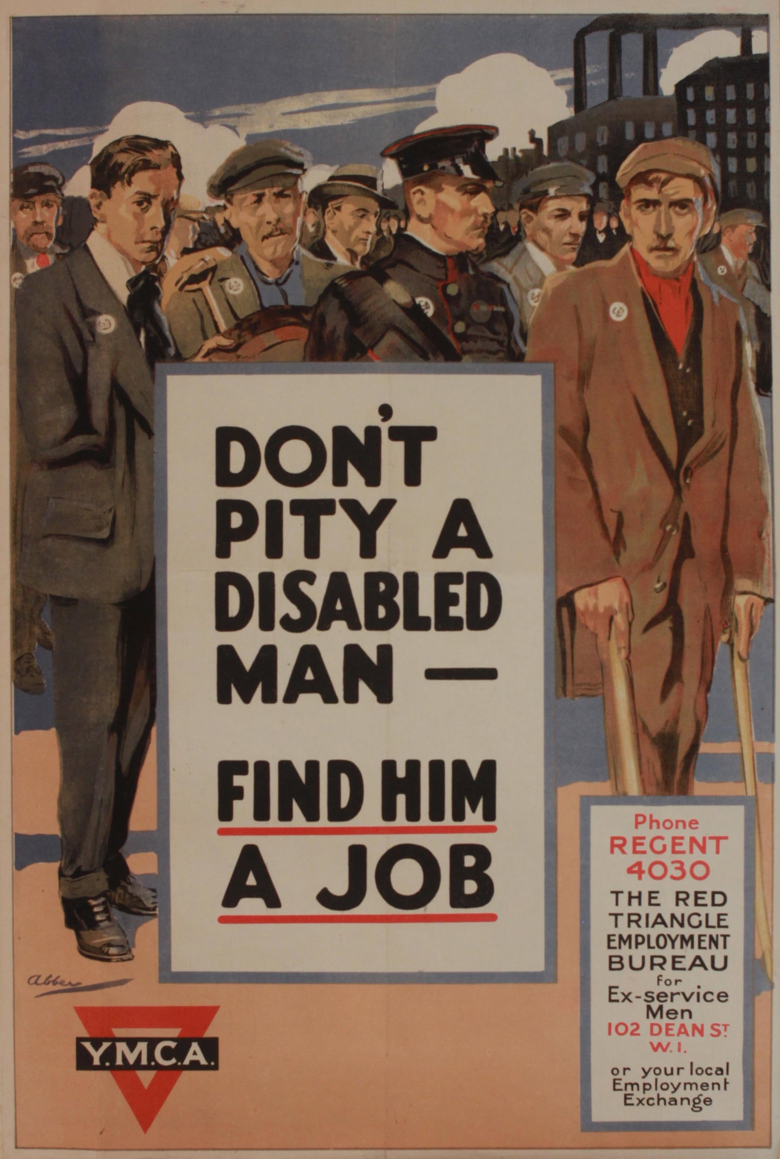 Abbey Don't Pitya Disabled Man, YMCA, original WW1 poster printed c. 1918 - 76 x 51 cm (1 of 1)
